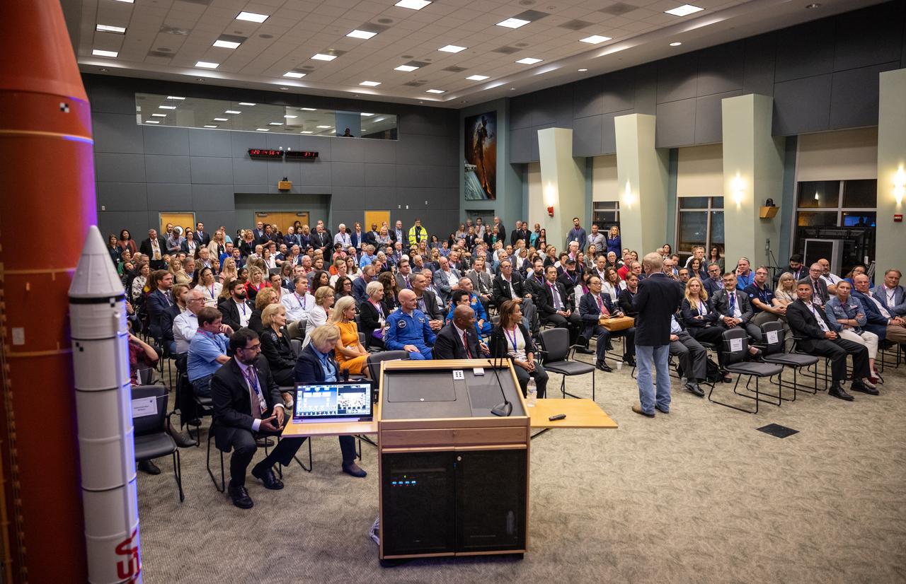 NASA Administrator Bill Nelson gives remarks ahead of the launch of NASA’s Space Launch System rocket carrying the Orion spacecraft on the Artemis I flight test, Tuesday, Nov. 15, 2022, from Operations and Support Building II at NASA’s Kennedy Space Center in Florida. NASA’s Artemis I flight test is the first integrated flight test of the agency’s deep space exploration systems: the Orion spacecraft, Space Launch System (SLS) rocket, and ground systems. Photo Credit: (NASA/Bill Ingalls)