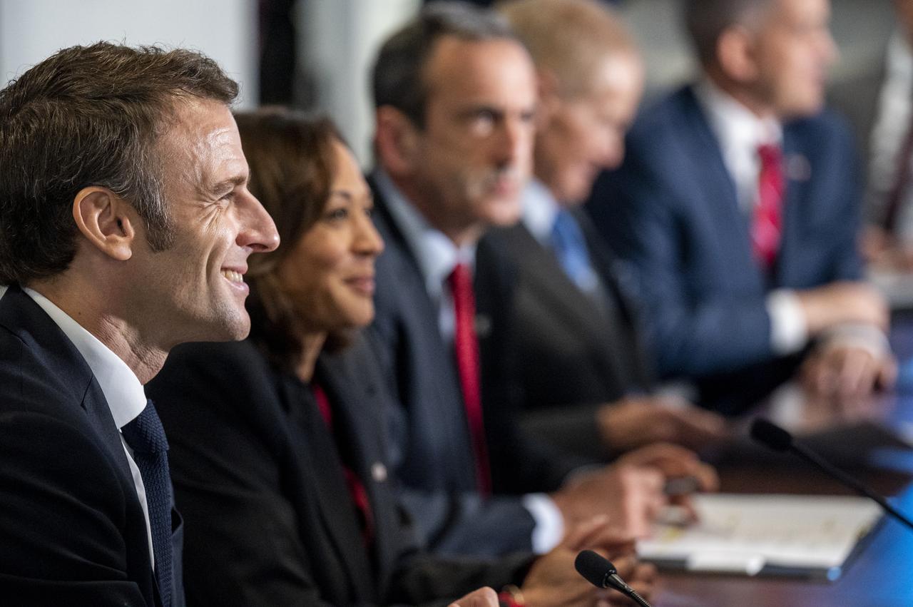 NASA Administrator Bill Nelson and Vice President Kamala Harris meet with French President Emmanuel Macron to highlight space cooperation between the United States and France, Wednesday, Nov. 30, 2022 at the Mary W. Jackson NASA Headquarters building in Washington. Photo Credit: (NASA/Keegan Barber)