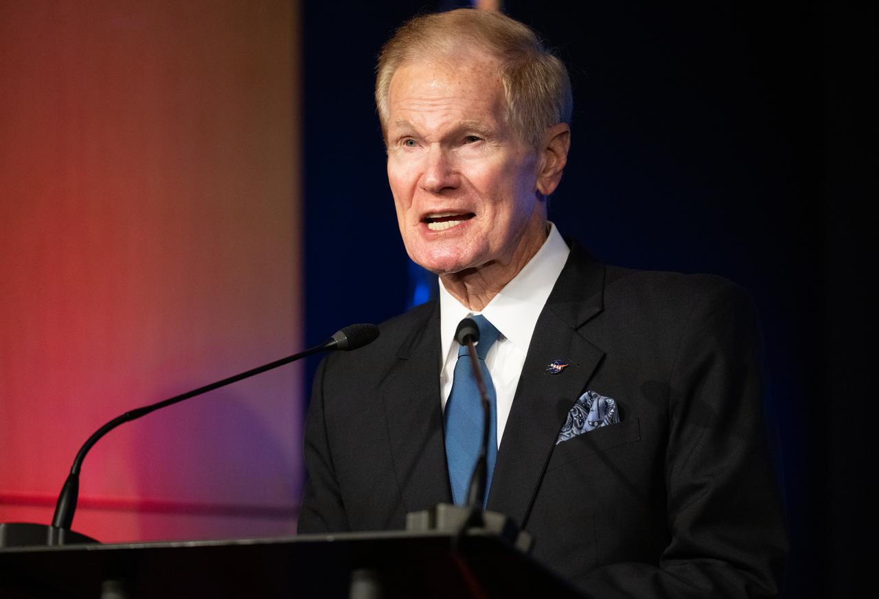 NASA Administrator Bill Nelson delivers remarks during an end-of-the year all hands with senior leadership, Tuesday, Dec. 13, 2022, at the Mary W. Jackson NASA Headquarters building in Washington. Nelson, NASA Deputy Administrator Pam Melroy, and NASA Associate Administrator Bob Cabana highlighted the agency’s 2022 accomplishments and looked forward to what is coming in 2023 and beyond.  Photo Credit: (NASA/Joel Kowsky)