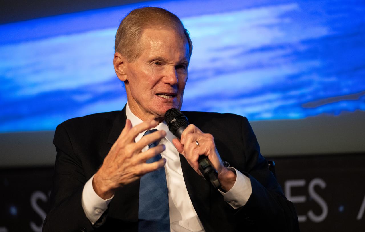 NASA Administrator Bill Nelson answers a question during an end-of-the year all hands with senior leadership, Tuesday, Dec. 13, 2022, at the Mary W. Jackson NASA Headquarters building in Washington. Nelson, NASA Deputy Administrator Pam Melroy, and NASA Associate Administrator Bob Cabana highlighted the agency’s 2022 accomplishments and looked forward to what is coming in 2023 and beyond.  Photo Credit: (NASA/Joel Kowsky)