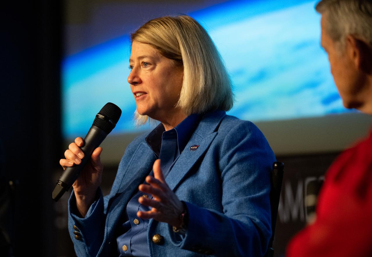 NASA Deputy Administrator Pam Melroy answers a question during an end-of-the year all hands with senior leadership, Tuesday, Dec. 13, 2022, at the Mary W. Jackson NASA Headquarters building in Washington. Melroy, NASA Administrator Bill Nelson, and NASA Associate Administrator Bob Cabana highlighted the agency’s 2022 accomplishments and looked forward to what is coming in 2023 and beyond. Photo Credit: (NASA/Joel Kowsky)