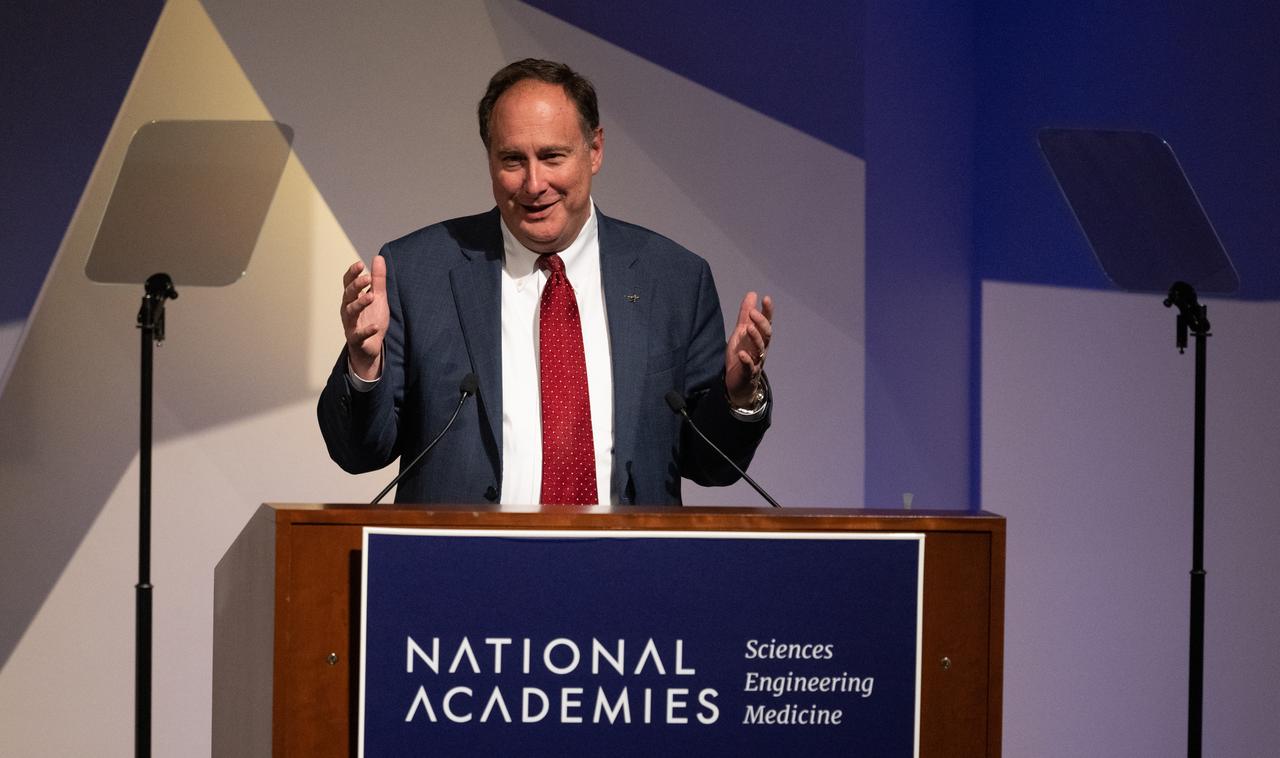 Robert Lightfoot, executive vice president of Lockheed Martin Space, speaks during an event celebrating the 50th anniversary of the Apollo 17 mission, Wednesday, Dec. 14, 2022, at the National Academies of Science in Washington. The three-astronaut crew of Apollo 17 - commander Eugene Cernan, lunar module pilot Harrison Schmitt, and command module pilot Ronald Evans, embarked on the last mission of the Apollo program to land humans on the Moon in December of 1972. Cernan and Schmitt spent three days on the lunar surface collecting samples and performing scientific experiments before lifting off from the Taurus-Littrow Valley on December 14, 1972. Photo Credit: (NASA/Joel Kowsky)