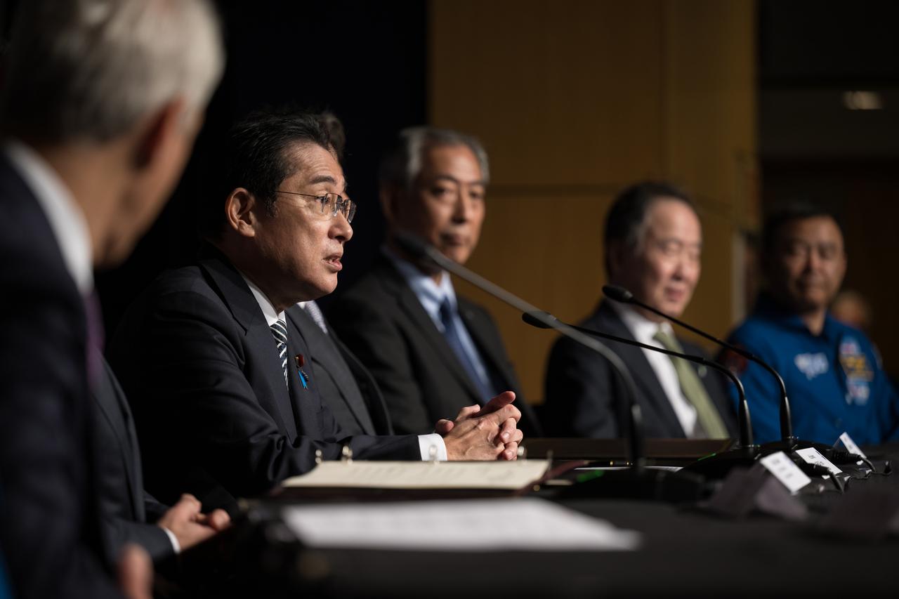 Prime Minister of Japan, His Excellency Kishida Fumio delivers remarks before U.S. Secretary of State, Antony Blinken and Japan’s Minister for Foreign Affairs, Hayashi Yoshimasa, sign an agreement that builds on a long history of collaboration in space exploration between the U.S. and Japan, Friday, Jan. 13, 2023, at the Mary W. Jackson NASA Headquarters building in Washington. “The Framework Agreement Between the Government of Japan and the Government of the United States of America for Cooperation in Space Exploration and Use of Outer Space, Including the Moon and Other Celestial Bodies, For Peaceful Purposes” covers joint activities including space science, Earth science, space operations and exploration, aeronautical science and technology, space technology, space transportation, and safety and mission assurance, among others. Photo Credit: (NASA/Aubrey Gemignani)