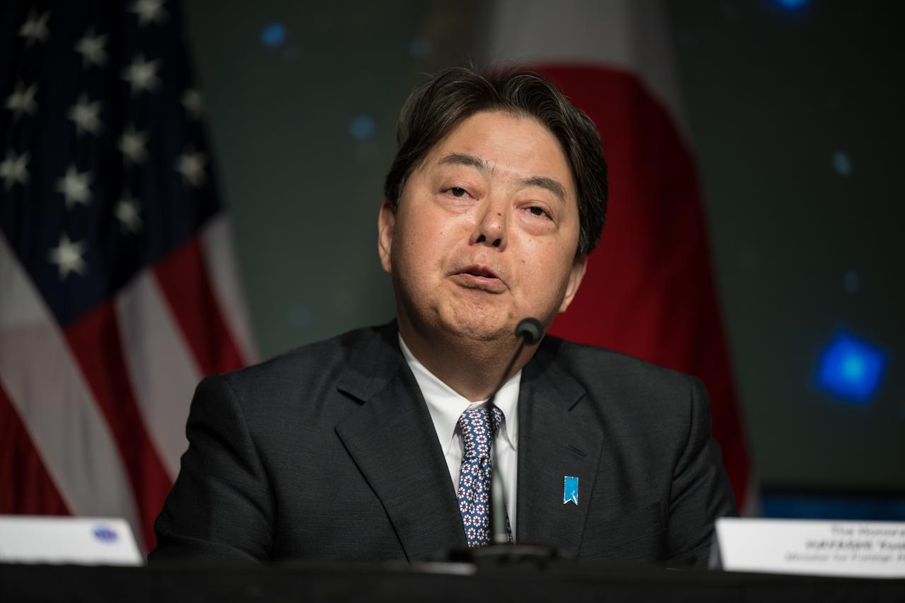 Minister for Foreign Affairs of Japan, The Honorable Hayashi Yoshimasa delivers remarks after he and U.S. Secretary of State, Antony Blinken signed an agreement that builds on a long history of collaboration in space exploration between the U.S. and Japan, Friday, Jan. 13, 2023, at the Mary W. Jackson NASA Headquarters building in Washington. “The Framework Agreement Between the Government of Japan and the Government of the United States of America for Cooperation in Space Exploration and Use of Outer Space, Including the Moon and Other Celestial Bodies, For Peaceful Purposes” covers joint activities including space science, Earth science, space operations and exploration, aeronautical science and technology, space technology, space transportation, and safety and mission assurance, among others. Photo Credit: (NASA/Aubrey Gemignani)