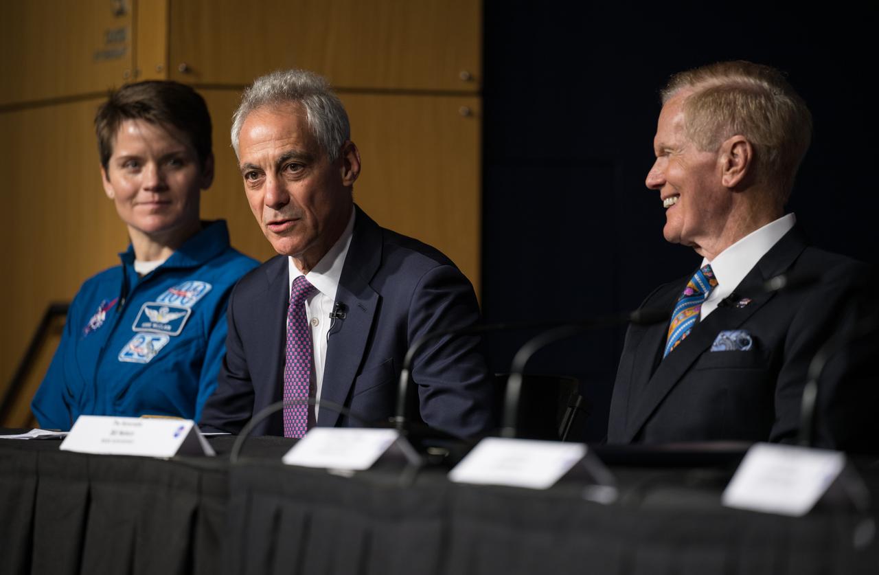 U.S. Ambassador to Japan, Rahm Emanuel, delivers remarks after U.S. Secretary of State, Antony Blinken and Minister for Foreign Affairs of Japan, The Honorable Hayashi Yoshimasa signed an agreement that builds on a long history of collaboration in space exploration between the U.S. and Japan, Friday, Jan. 13, 2023, at the Mary W. Jackson NASA Headquarters building in Washington. “The Framework Agreement Between the Government of Japan and the Government of the United States of America for Cooperation in Space Exploration and Use of Outer Space, Including the Moon and Other Celestial Bodies, For Peaceful Purposes” covers joint activities including space science, Earth science, space operations and exploration, aeronautical science and technology, space technology, space transportation, and safety and mission assurance, among others. Photo Credit: (NASA/Aubrey Gemignani)