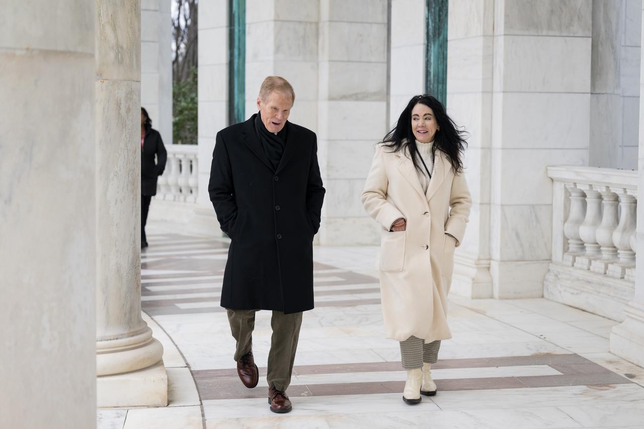 NASA Administrator Bill Nelson is escorted to the Tomb of the Unknowns for a wreath laying ceremony by Executive Director of the Office of Army Cemeteries, Karen Durham-Aguilera, as part of NASA's Day of Remembrance, Thursday, Jan. 26, 2023, at Arlington National Cemetery in Arlington, Va.  The wreaths were laid in memory of those men and women who lost their lives in the quest for space exploration.  Photo Credit: (NASA/Aubrey Gemignani)