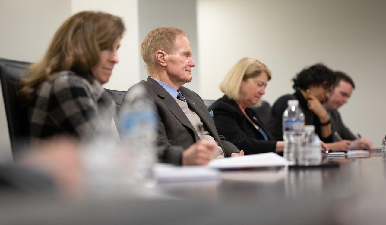 NASA Administrator Bill Nelson and NASA Deputy Administrator Pam Melroy are seen during a meeting with S Somanath, Chairman of the Indian Space Research Organisation (ISRO), to discuss ways to enhance bilateral space cooperation on Wednesday, Feb. 1, 2023, at the Mary W. Jackson NASA Headquarters building in Washington. Photo Credit: (NASA/Joel Kowsky)