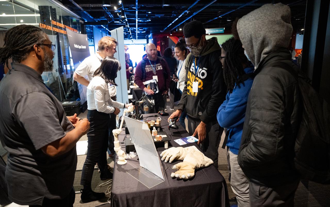 Students from local schools view STEM exhibits during an event celebrating Black History Month at the Smithsonian National Museum of African American History and Culture, Friday, Feb. 10, 2023, in Washington. Photo Credit: (NASA/Joel Kowsky)