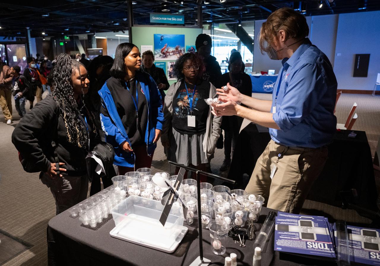 Students from local schools view STEM exhibits during an event celebrating Black History Month at the Smithsonian National Museum of African American History and Culture, Friday, Feb. 10, 2023, in Washington. Photo Credit: (NASA/Joel Kowsky)