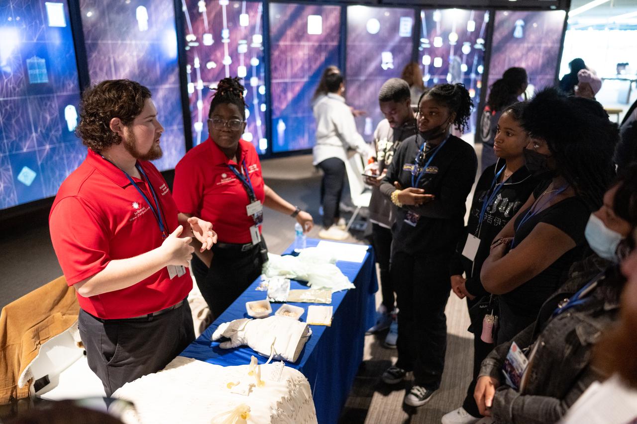 Students from local schools view STEM exhibits during an event celebrating Black History Month at the Smithsonian National Museum of African American History and Culture, Friday, Feb. 10, 2023, in Washington. Photo Credit: (NASA/Joel Kowsky)