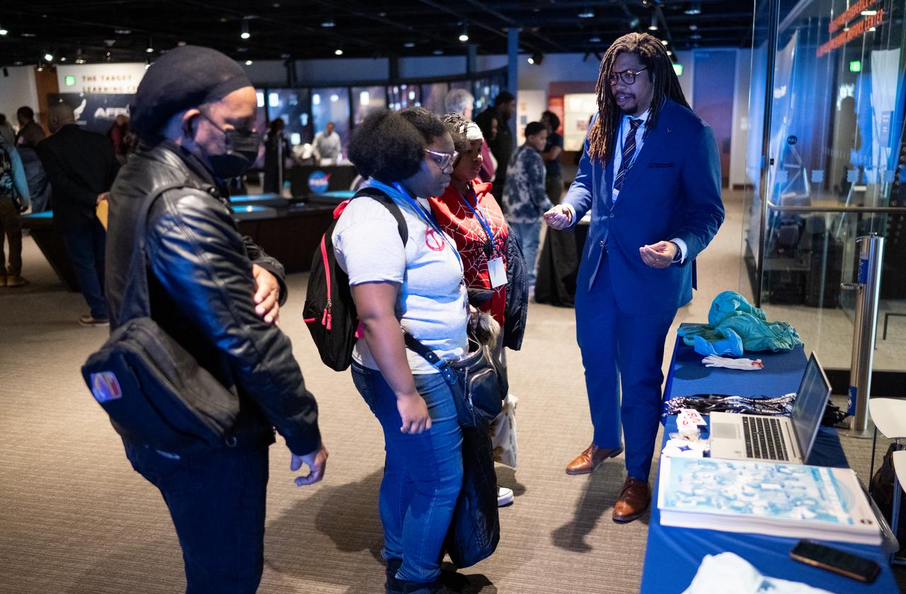 Students from local schools view STEM exhibits during an event celebrating Black History Month at the Smithsonian National Museum of African American History and Culture, Friday, Feb. 10, 2023, in Washington. Photo Credit: (NASA/Joel Kowsky)