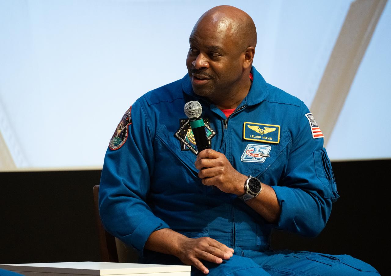Retired NASA astronaut Leland Melvin is seen during a panel discussion titled A Space for Us All at an event celebrating Black History Month at the Smithsonian National Museum of African American History and Culture, Friday, Feb. 10, 2023, in Washington. Photo Credit: (NASA/Joel Kowsky)