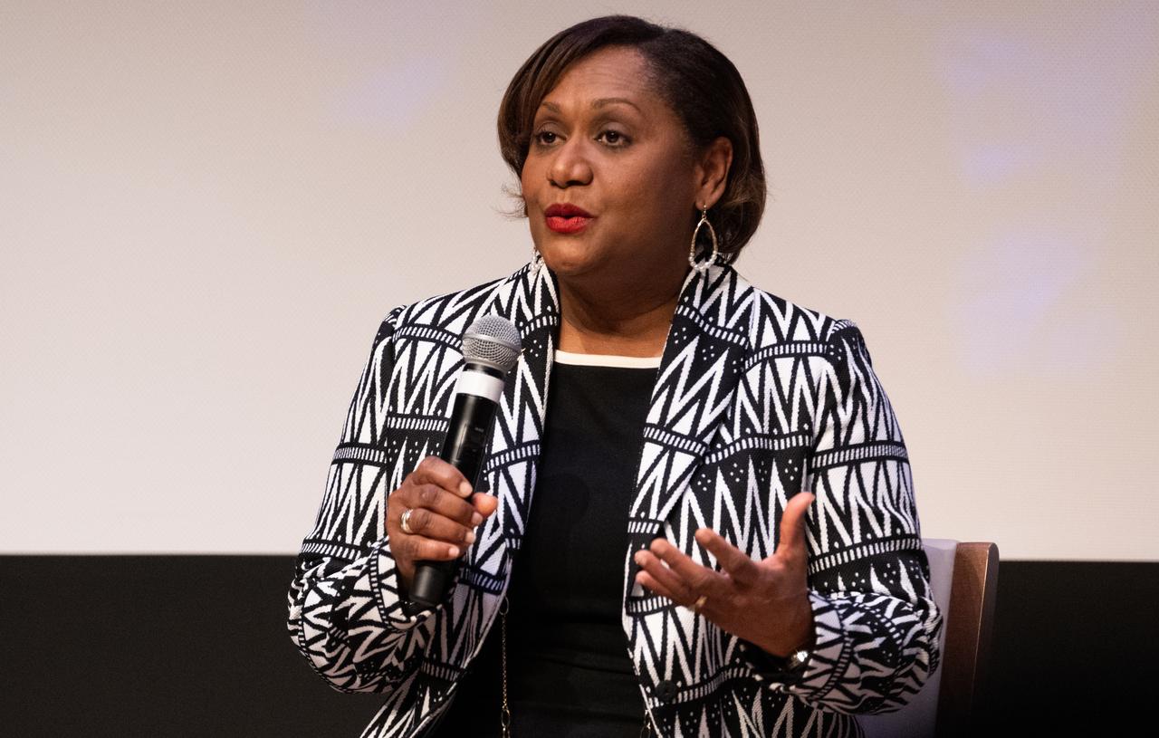 Vanessa Wyche, director of NASA's Johnson Space Center, answers a question during a panel discussion titled A Space for Us All at an event celebrating Black History Month at the Smithsonian National Museum of African American History and Culture, Friday, Feb. 10, 2023, in Washington. Photo Credit: (NASA/Joel Kowsky)