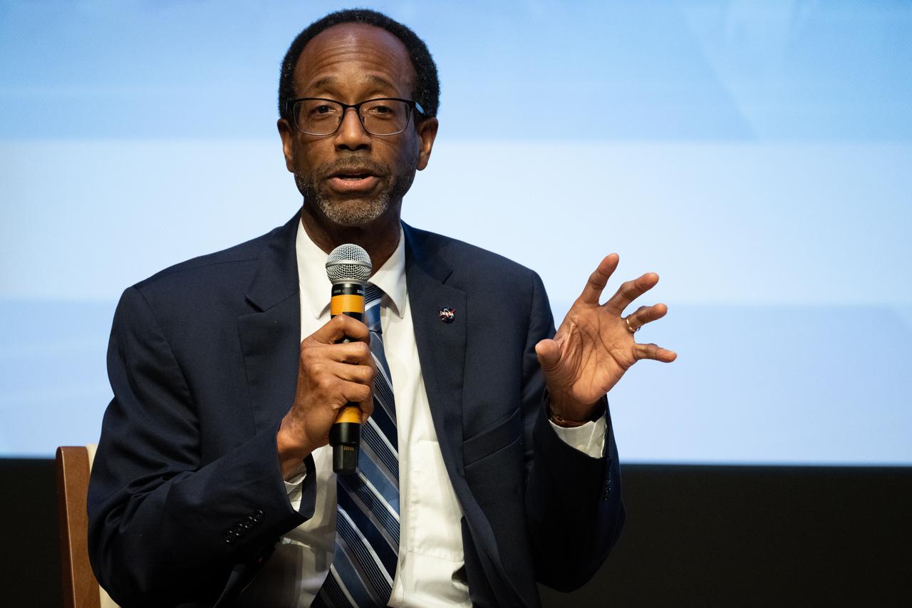 Clayton Turner, director of NASA's Langley Research Center, answers a question during a panel discussion titled A Space for Us All at an event celebrating Black History Month at the Smithsonian National Museum of African American History and Culture, Friday, Feb. 10, 2023, in Washington. Photo Credit: (NASA/Joel Kowsky)