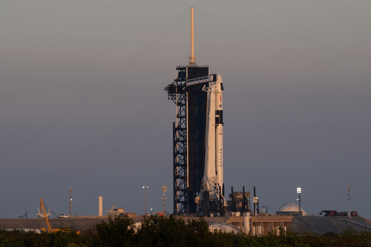 A SpaceX Falcon 9 rocket with the company's Dragon spacecraft on top is seen at sunrise on the launch pad at Launch Complex 39A as preparations continue for the Crew-6 mission, Thursday, Feb. 23, 2023, at NASA’s Kennedy Space Center in Florida. NASA’s SpaceX Crew-6 mission is the sixth crew rotation mission of the SpaceX Crew Dragon spacecraft and Falcon 9 rocket to the International Space Station as part of the agency’s Commercial Crew Program. NASA astronauts Stephen Bowen and Warren "Woody" Hoburg, UAE (United Arab Emirates) astronaut Sultan Alneyadi, and Roscosmos cosmonaut Andrey Fedyaev are scheduled to launch at 1:45 a.m. EST on Feb. 27, from Launch Complex 39A at the Kennedy Space Center. Photo Credit: (NASA/Joel Kowsky)