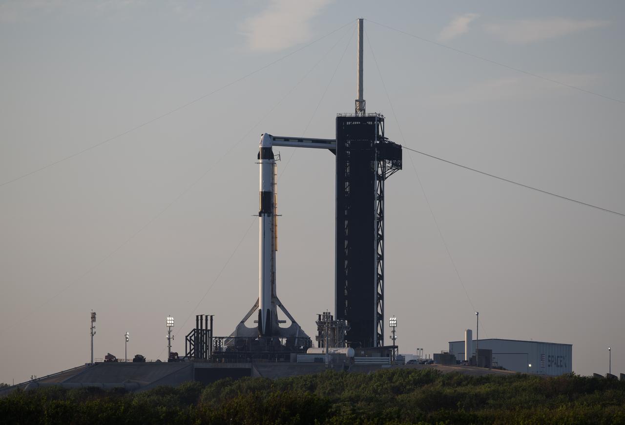 A SpaceX Falcon 9 rocket with the company's Dragon spacecraft on top is seen at sunrise on the launch pad at Launch Complex 39A as preparations continue for the Crew-6 mission, Thursday, Feb. 23, 2023, at NASA’s Kennedy Space Center in Florida. NASA’s SpaceX Crew-6 mission is the sixth crew rotation mission of the SpaceX Crew Dragon spacecraft and Falcon 9 rocket to the International Space Station as part of the agency’s Commercial Crew Program. NASA astronauts Stephen Bowen and Warren "Woody" Hoburg, UAE (United Arab Emirates) astronaut Sultan Alneyadi, and Roscosmos cosmonaut Andrey Fedyaev are scheduled to launch at 1:45 a.m. EST on Feb. 27, from Launch Complex 39A at the Kennedy Space Center. Photo Credit: (NASA/Joel Kowsky)