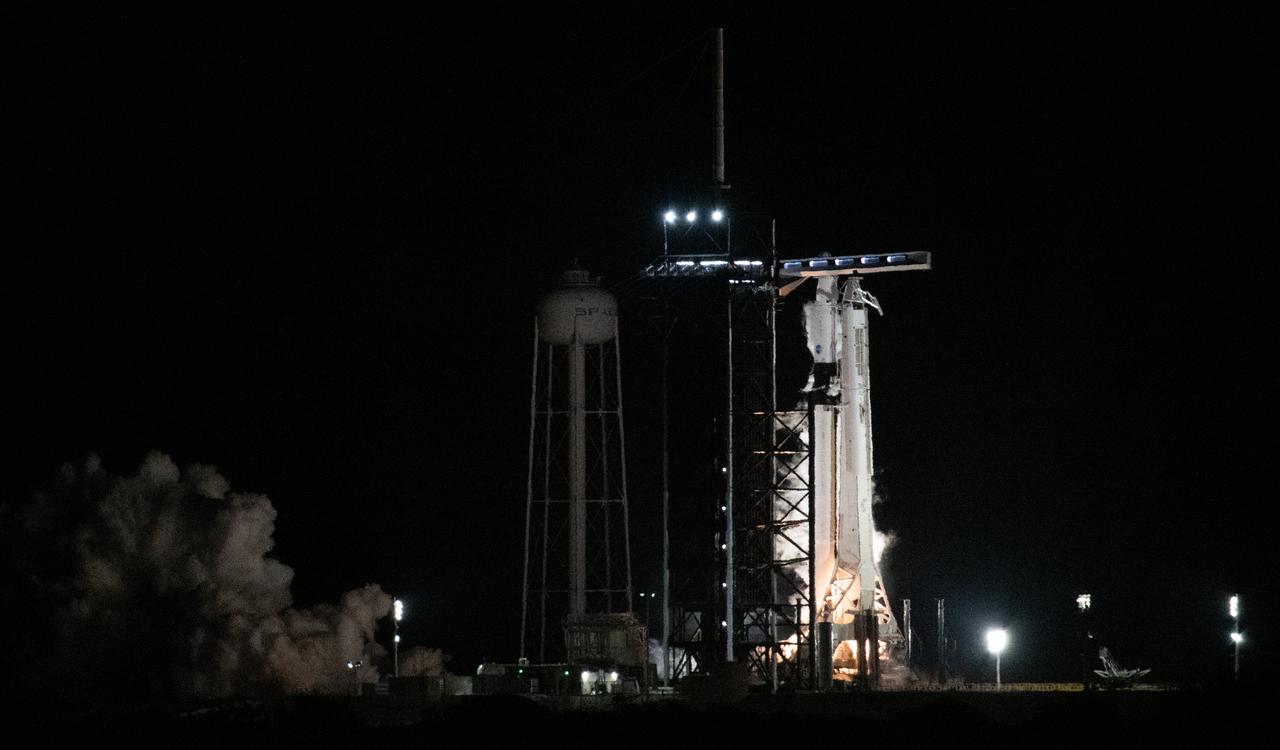 A SpaceX Falcon 9 rocket with the company's Dragon spacecraft onboard is seen on the launch pad at Launch Complex 39A during a brief static fire test ahead of NASA’s SpaceX Crew-6 mission, Friday, Feb. 24, 2023, at the agency’s Kennedy Space Center in Florida. NASA’s SpaceX Crew-6 mission is the sixth crew rotation mission of the SpaceX Dragon spacecraft and Falcon 9 rocket to the International Space Station as part of the agency’s Commercial Crew Program. NASA astronauts Stephen Bowen and Warren "Woody" Hoburg, UAE (United Arab Emirates) astronaut Sultan Alneyadi, and Roscosmos cosmonaut Andrey Fedyaev are scheduled to launch at 1:45 a.m. EST on Feb. 27, from Launch Complex 39A at the Kennedy Space Center. Photo Credit: (NASA/Joel Kowsky)