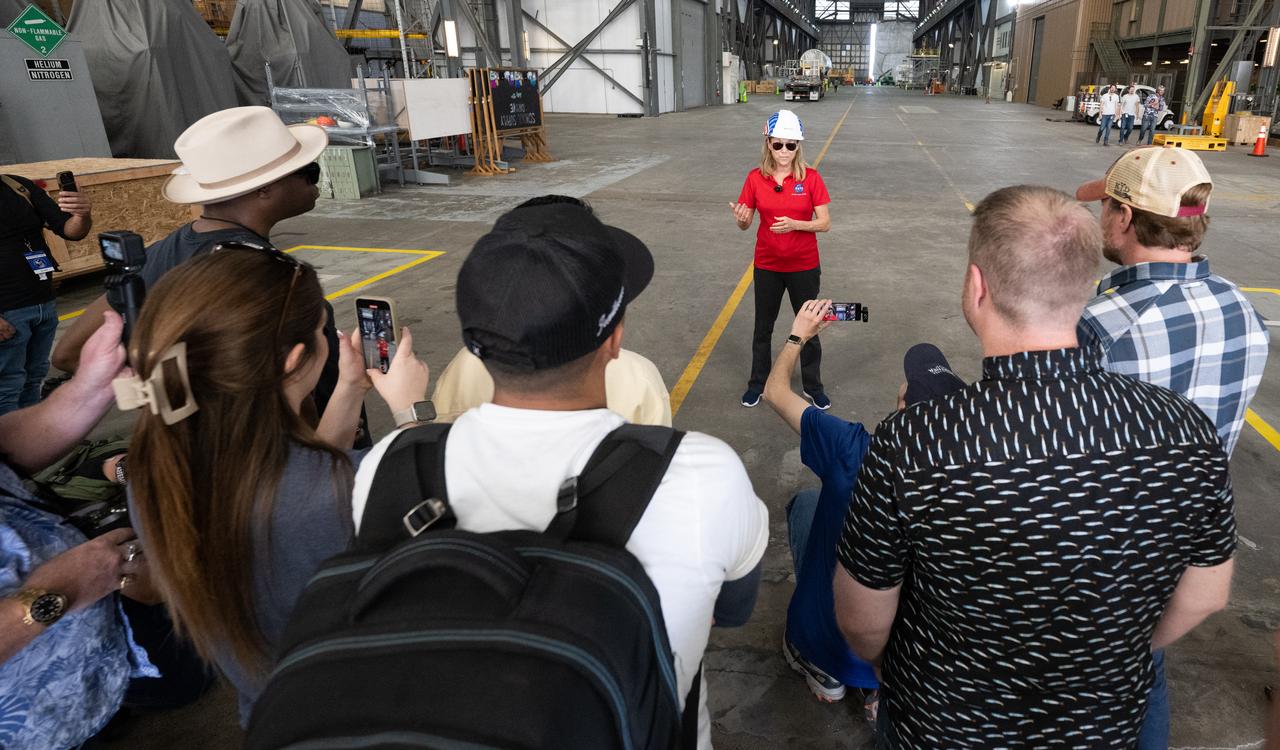 Kennedy Space Center director Janet Petro speaks with NASA Social participants during a tour of the Vehicle Assembly Building ahead of the launch of NASA’s SpaceX Crew-6 mission, Friday, Feb. 24, 2023, at NASA’s Kennedy Space Center in Florida. NASA’s SpaceX Crew-6 mission is the sixth crew rotation mission of the SpaceX Crew Dragon spacecraft and Falcon 9 rocket to the International Space Station as part of the agency’s Commercial Crew Program. NASA astronauts Stephen Bowen and Warren "Woody" Hoburg, UAE (United Arab Emirates) astronaut Sultan Alneyadi, and Roscosmos cosmonaut Andrey Fedyaev are scheduled to launch at 1:45 a.m. EST on Feb. 27, from Launch Complex 39A at the Kennedy Space Center. Photo Credit: (NASA/Joel Kowsky)