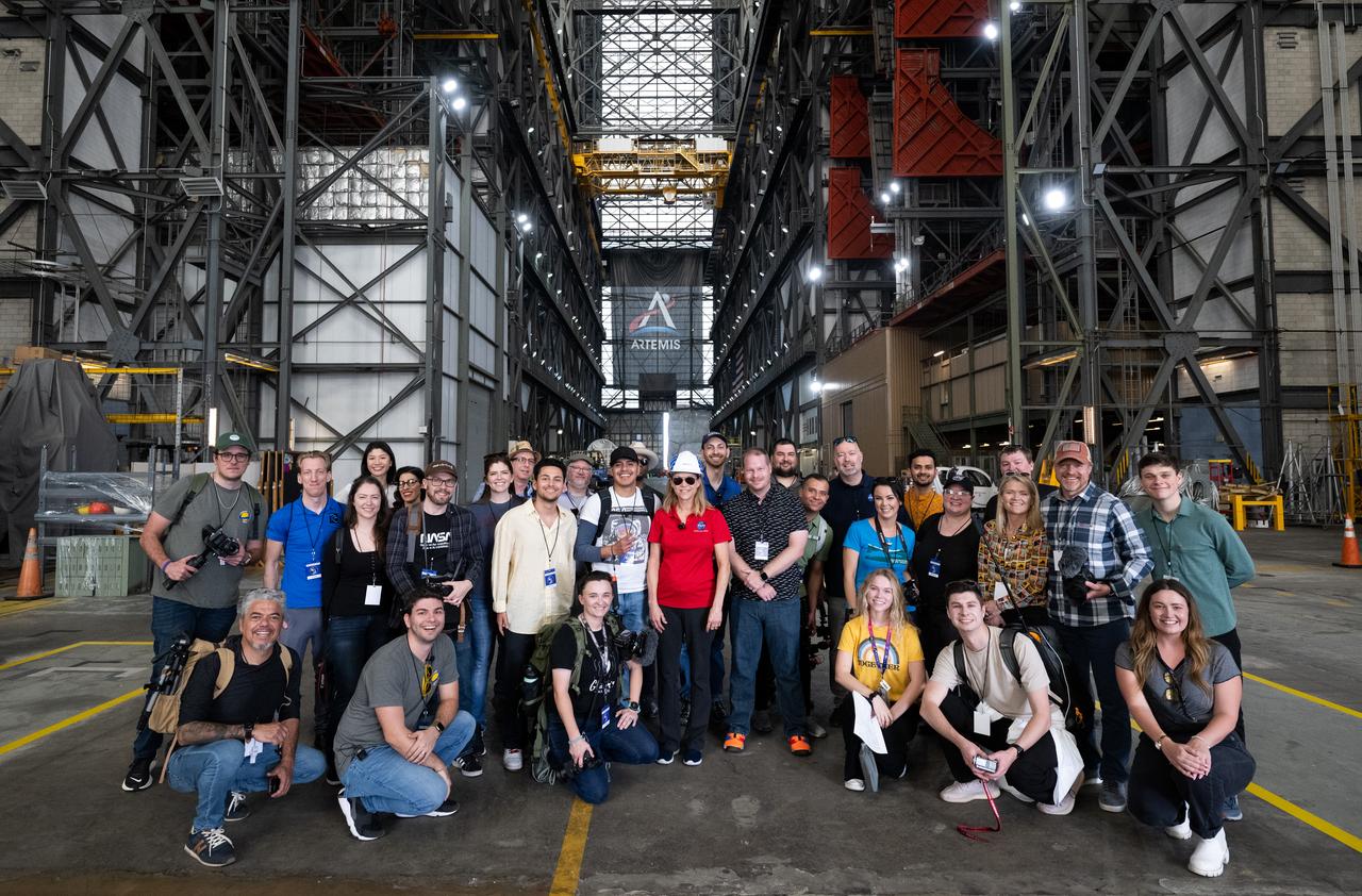 Kennedy Space Center director Janet Petro poses for a picture with NASA Social participants during a tour of the Vehicle Assembly Building ahead of the launch of NASA’s SpaceX Crew-6 mission, Friday, Feb. 24, 2023, at NASA’s Kennedy Space Center in Florida. NASA’s SpaceX Crew-6 mission is the sixth crew rotation mission of the SpaceX Crew Dragon spacecraft and Falcon 9 rocket to the International Space Station as part of the agency’s Commercial Crew Program. NASA astronauts Stephen Bowen and Warren "Woody" Hoburg, UAE (United Arab Emirates) astronaut Sultan Alneyadi, and Roscosmos cosmonaut Andrey Fedyaev are scheduled to launch at 1:45 a.m. EST on Feb. 27, from Launch Complex 39A at the Kennedy Space Center. Photo Credit: (NASA/Joel Kowsky)