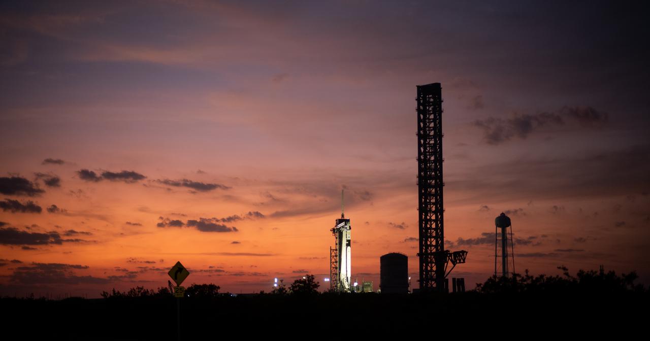 A SpaceX Falcon 9 rocket with the company's Dragon spacecraft on top is seen at sunset on the launch pad at Launch Complex 39A as preparations continue for the Crew-6 mission, Saturday, Feb. 25, 2023, at NASA’s Kennedy Space Center in Florida. NASA’s SpaceX Crew-6 mission is the sixth crew rotation mission of the SpaceX Crew Dragon spacecraft and Falcon 9 rocket to the International Space Station as part of the agency’s Commercial Crew Program. NASA astronauts Stephen Bowen and Warren "Woody" Hoburg, UAE (United Arab Emirates) astronaut Sultan Alneyadi, and Roscosmos cosmonaut Andrey Fedyaev are scheduled to launch at 1:45 a.m. EST on Feb. 27, from Launch Complex 39A at the Kennedy Space Center. Photo Credit: (NASA/Joel Kowsky)