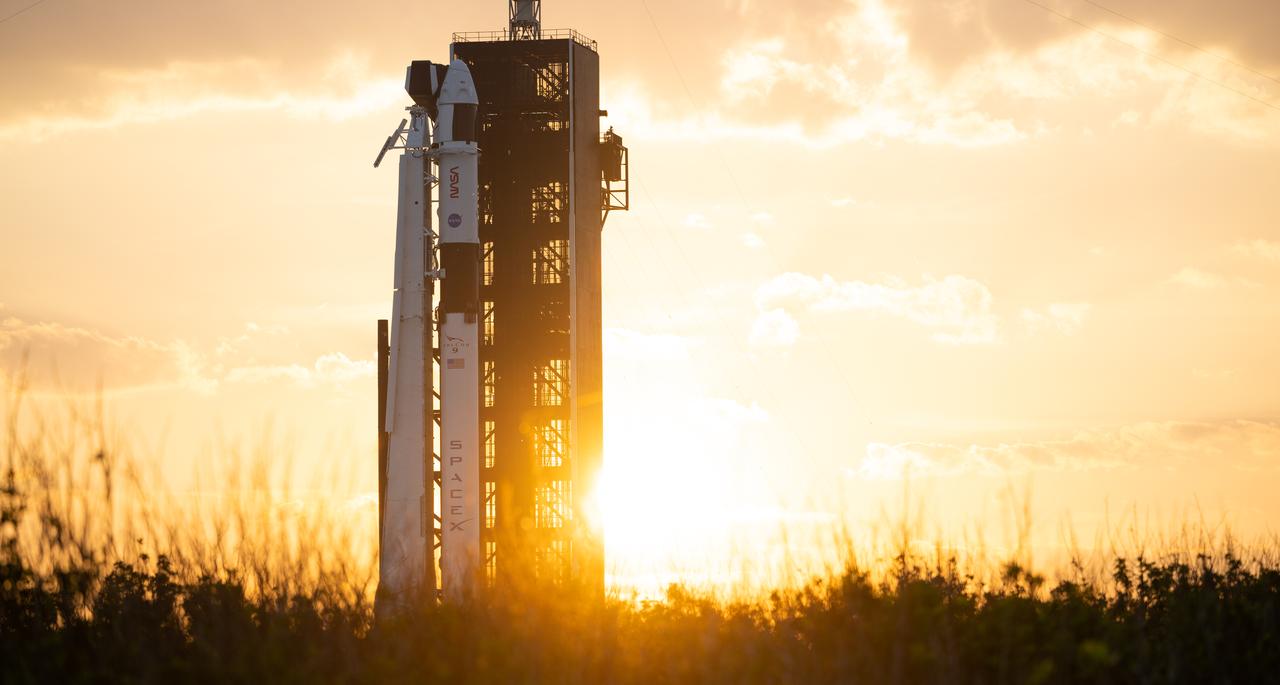 A SpaceX Falcon 9 rocket with the company's Dragon spacecraft on top is seen at sunset on the launch pad at Launch Complex 39A as preparations continue for the Crew-6 mission, Saturday, Feb. 25, 2023, at NASA’s Kennedy Space Center in Florida. NASA’s SpaceX Crew-6 mission is the sixth crew rotation mission of the SpaceX Crew Dragon spacecraft and Falcon 9 rocket to the International Space Station as part of the agency’s Commercial Crew Program. NASA astronauts Stephen Bowen and Warren "Woody" Hoburg, UAE (United Arab Emirates) astronaut Sultan Alneyadi, and Roscosmos cosmonaut Andrey Fedyaev are scheduled to launch at 1:45 a.m. EST on Feb. 27, from Launch Complex 39A at the Kennedy Space Center. Photo Credit: (NASA/Joel Kowsky)