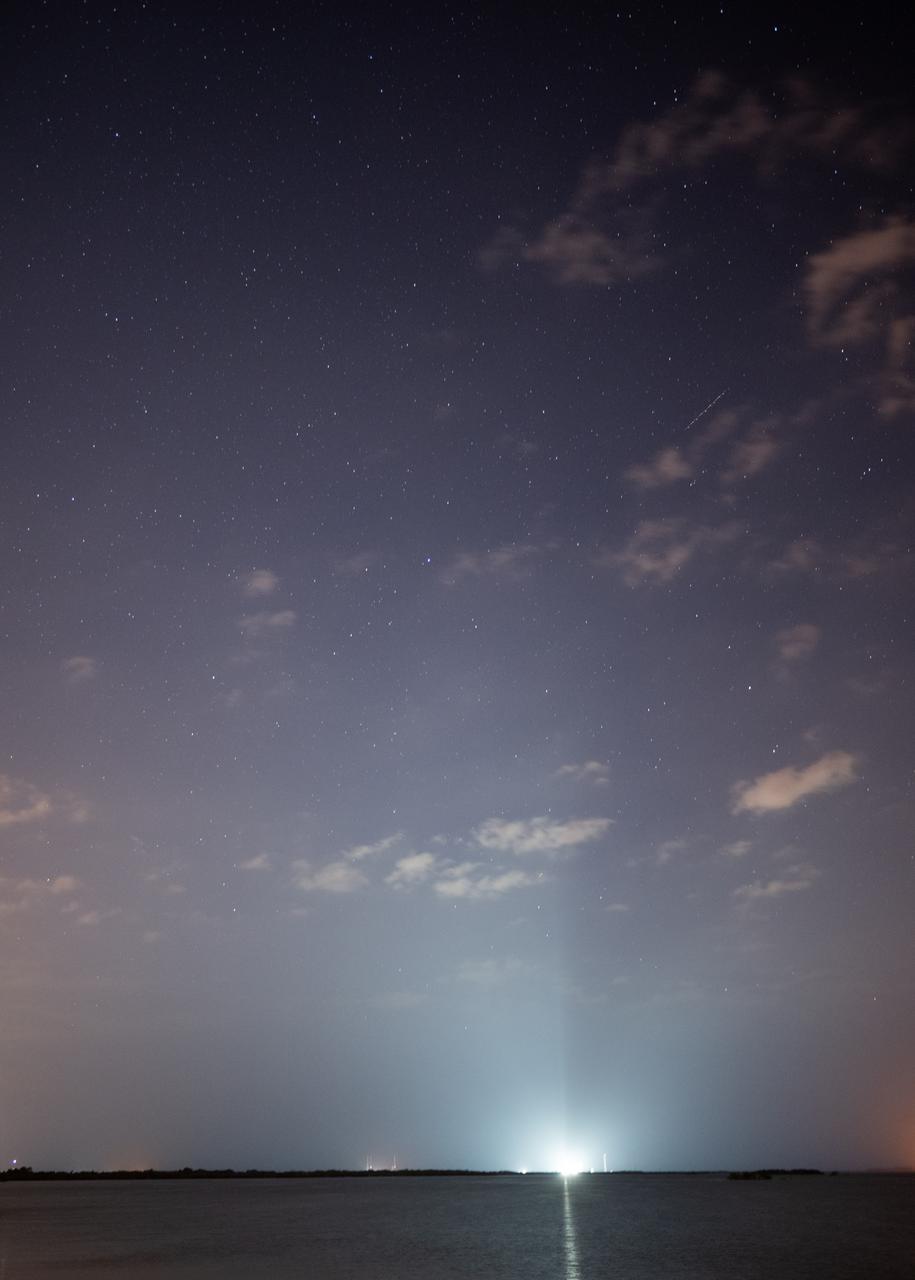 In this five second exposure, a SpaceX Falcon 9 rocket with the company's Dragon spacecraft on top is seen illuminated by spotlights on the launch pad at Launch Complex 39A as preparations continue for the Crew-6 mission, Saturday, Feb. 25, 2023, at NASA’s Kennedy Space Center in Florida. NASA’s SpaceX Crew-6 mission is the sixth crew rotation mission of the SpaceX Crew Dragon spacecraft and Falcon 9 rocket to the International Space Station as part of the agency’s Commercial Crew Program. NASA astronauts Stephen Bowen and Warren "Woody" Hoburg, UAE (United Arab Emirates) astronaut Sultan Alneyadi, and Roscosmos cosmonaut Andrey Fedyaev are scheduled to launch at 1:45 a.m. EST on Feb. 27, from Launch Complex 39A at the Kennedy Space Center. Photo Credit: (NASA/Joel Kowsky)