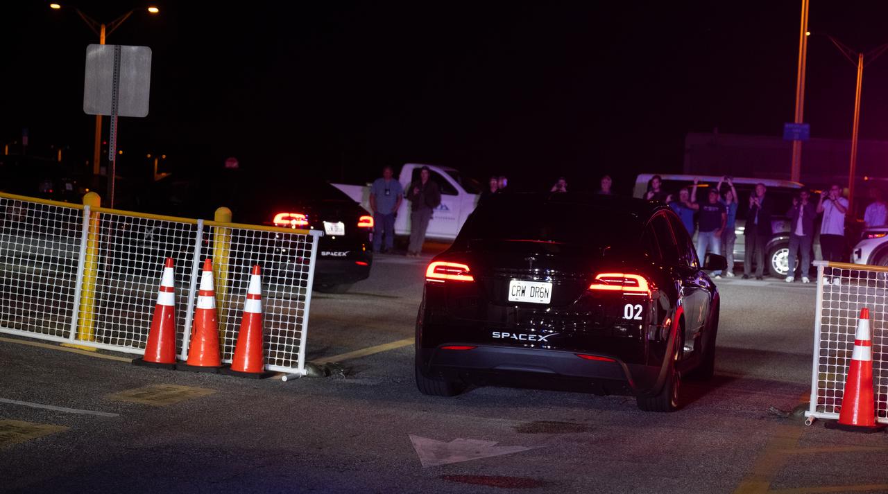The vehicles carrying NASA astronauts Stephen Bowen and Warren "Woody" Hoburg, UAE (United Arab Emirates) astronaut Sultan Alneyadi, and Roscosmos cosmonaut Andrey Fedyaev are seen as they depart the Neil A. Armstrong Operations and Checkout Building for Launch Complex 39A to board the SpaceX Dragon spacecraft for the Crew-6 mission launch, Sunday, Feb. 26, 2023, at NASA’s Kennedy Space Center in Florida. NASA’s SpaceX Crew-6 mission is the sixth crew rotation mission of the SpaceX Crew Dragon spacecraft and Falcon 9 rocket to the International Space Station as part of the agency’s Commercial Crew Program. Bowen, Hoburg, Alneyadi, and Fedyaev are scheduled to launch at 1:45 a.m. EST on Feb. 27, from Launch Complex 39A at the Kennedy Space Center. Photo Credit: (NASA/Joel Kowsky)
