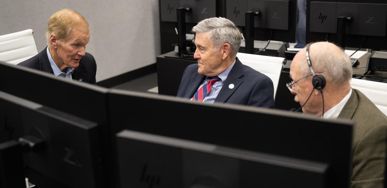 NASA Administrator Bill Nelson, left, Bob Cabana, NASA associate administrator, center, and Ken Bowersox, deputy associate administrator for NASA's Space Operations Mission Directorate, are seen following the  attempted launch of a SpaceX Falcon 9 rocket carrying the company's Dragon spacecraft on NASA’s SpaceX Crew-6 mission with NASA astronauts Stephen Bowen and Warren "Woody" Hoburg, UAE (United Arab Emirates) astronaut Sultan Alneyadi, and Roscosmos cosmonaut Andrey Fedyaev onboard, Monday, Feb. 27, 2023, in firing room four of the Launch Control Center at NASA’s Kennedy Space Center in Florida. NASA’s SpaceX Crew-6 mission is the  sixth crew rotation mission of the SpaceX Dragon spacecraft and Falcon 9 rocket to the International Space Station as part of the agency’s Commercial Crew Program. Today’s launch attempt was scrubbed due to an issue with ground systems. The next launch attempt is targeted for 12:34am ET on Thursday, March 2. Photo Credit: (NASA/Joel Kowsky)
