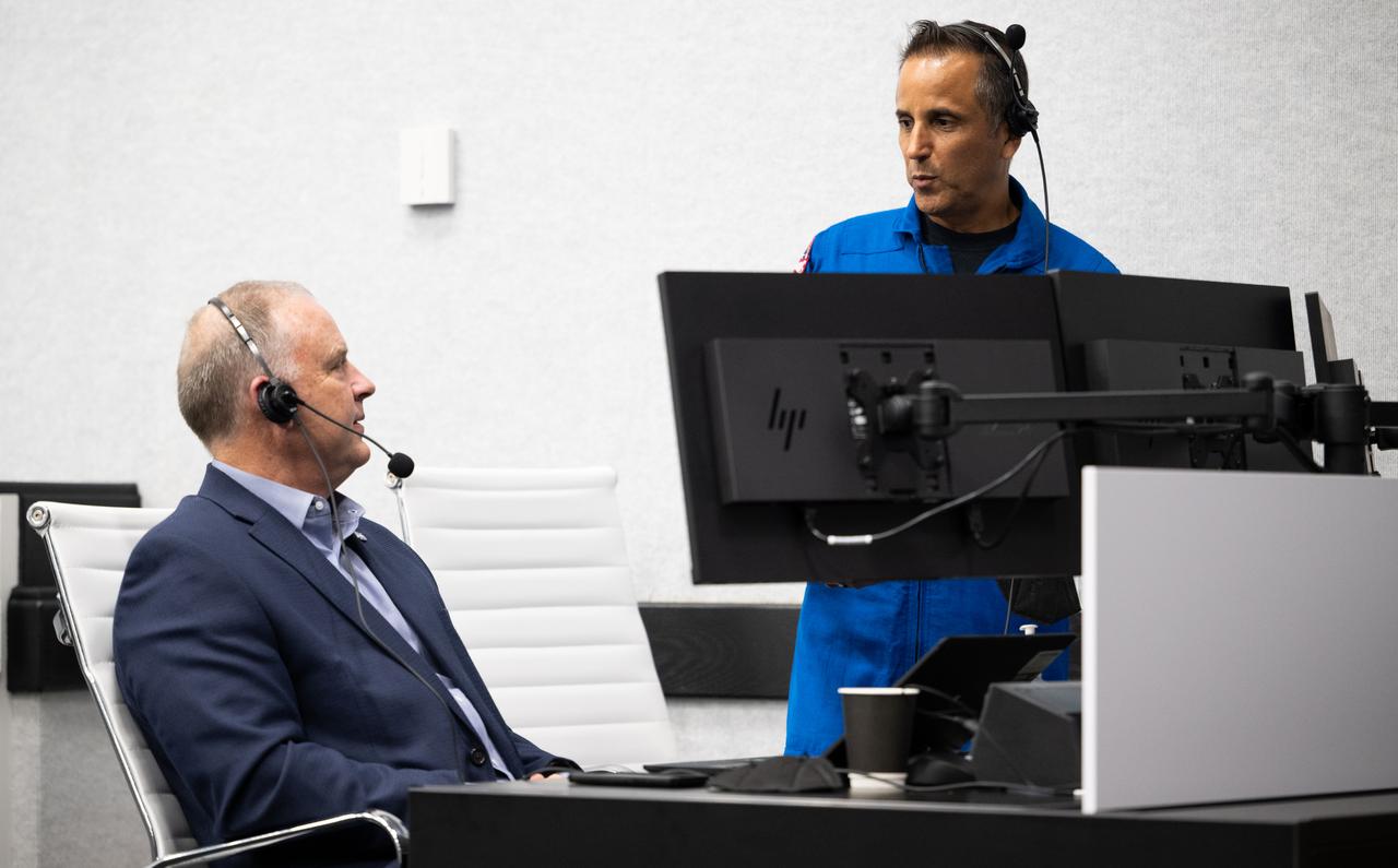 Norm Knight, director of Flight Operations at NASA's Johnson Space Center, left, and Joe Acaba, Chief of the Astronaut Office, right are seen as they monitor the countdown of the launch of a SpaceX Falcon 9 rocket carrying the company's Dragon spacecraft on NASA’s SpaceX Crew-6 mission with NASA astronauts Stephen Bowen and Warren "Woody" Hoburg, UAE (United Arab Emirates) astronaut Sultan Alneyadi, and Roscosmos cosmonaut Andrey Fedyaev onboard, Wednesday, March 1, 2023, in firing room four of the Rocco A. Petrone Launch Control Center at NASA’s Kennedy Space Center in Florida. NASA’s SpaceX Crew-6 mission is the first crew rotation mission of the SpaceX Dragon spacecraft and Falcon 9 rocket to the International Space Station as part of the agency’s Commercial Crew Program. Bowen, Hoburg, Alneyadi, and Fedyaev launched at 12:34 a.m. EST on March 2, from Launch Complex 39A at the Kennedy Space Center. Photo Credit: (NASA/Joel Kowsky)