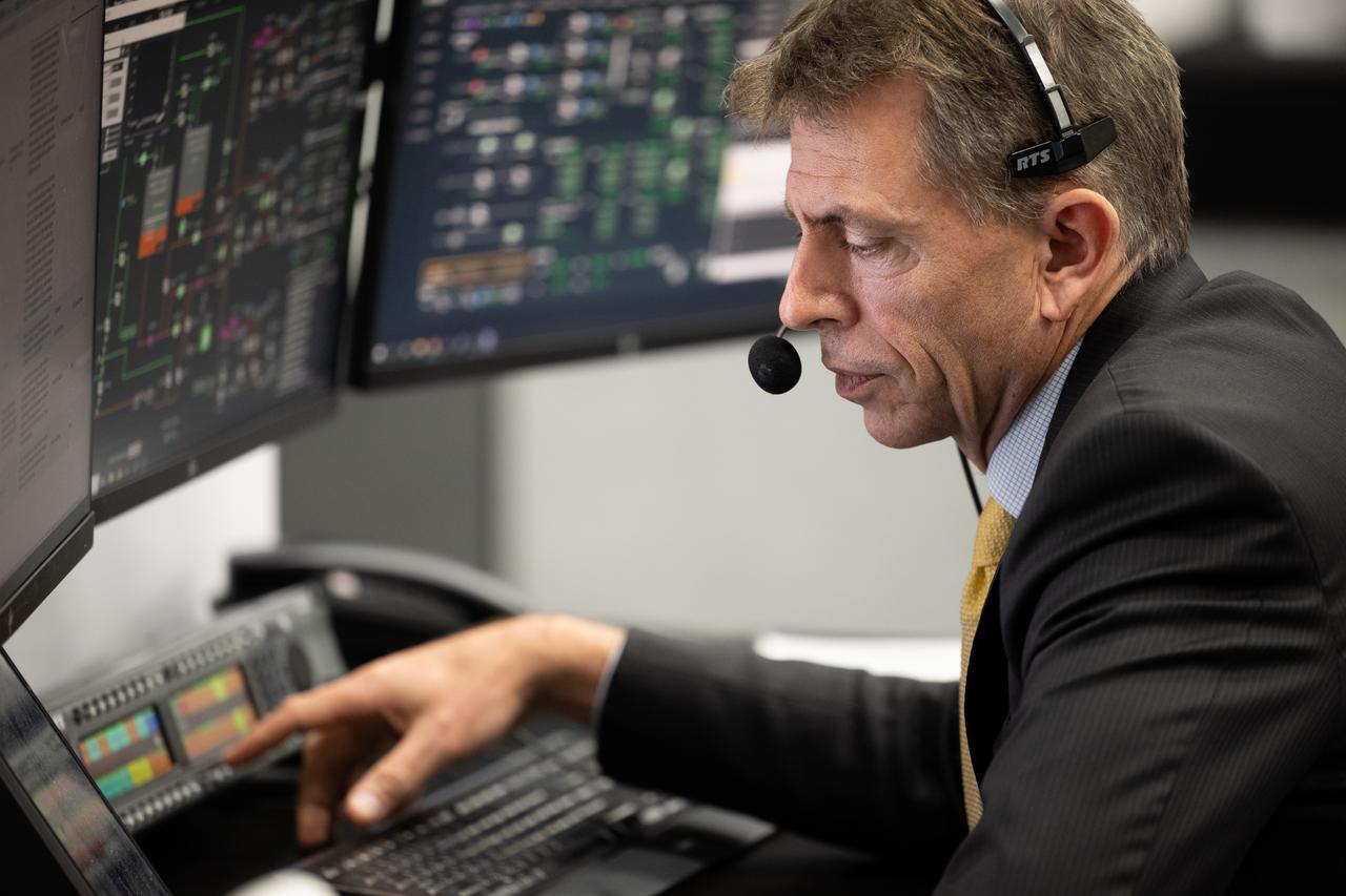 Zeb Scoville, NASA's deputy chief flight director, monitors the countdown of the launch of a SpaceX Falcon 9 rocket carrying the company's Dragon spacecraft on NASA’s SpaceX Crew-6 mission with NASA astronauts Stephen Bowen and Warren "Woody" Hoburg, UAE (United Arab Emirates) astronaut Sultan Alneyadi, and Roscosmos cosmonaut Andrey Fedyaev onboard, Wednesday, March 1, 2023, in firing room four of the Rocco A. Petrone Launch Control Center at NASA’s Kennedy Space Center in Florida. NASA’s SpaceX Crew-6 mission is the first crew rotation mission of the SpaceX Dragon spacecraft and Falcon 9 rocket to the International Space Station as part of the agency’s Commercial Crew Program. Bowen, Hoburg, Alneyadi, and Fedyaev launched at 12:34 a.m. EST on March 2, from Launch Complex 39A at the Kennedy Space Center. Photo Credit: (NASA/Joel Kowsky)