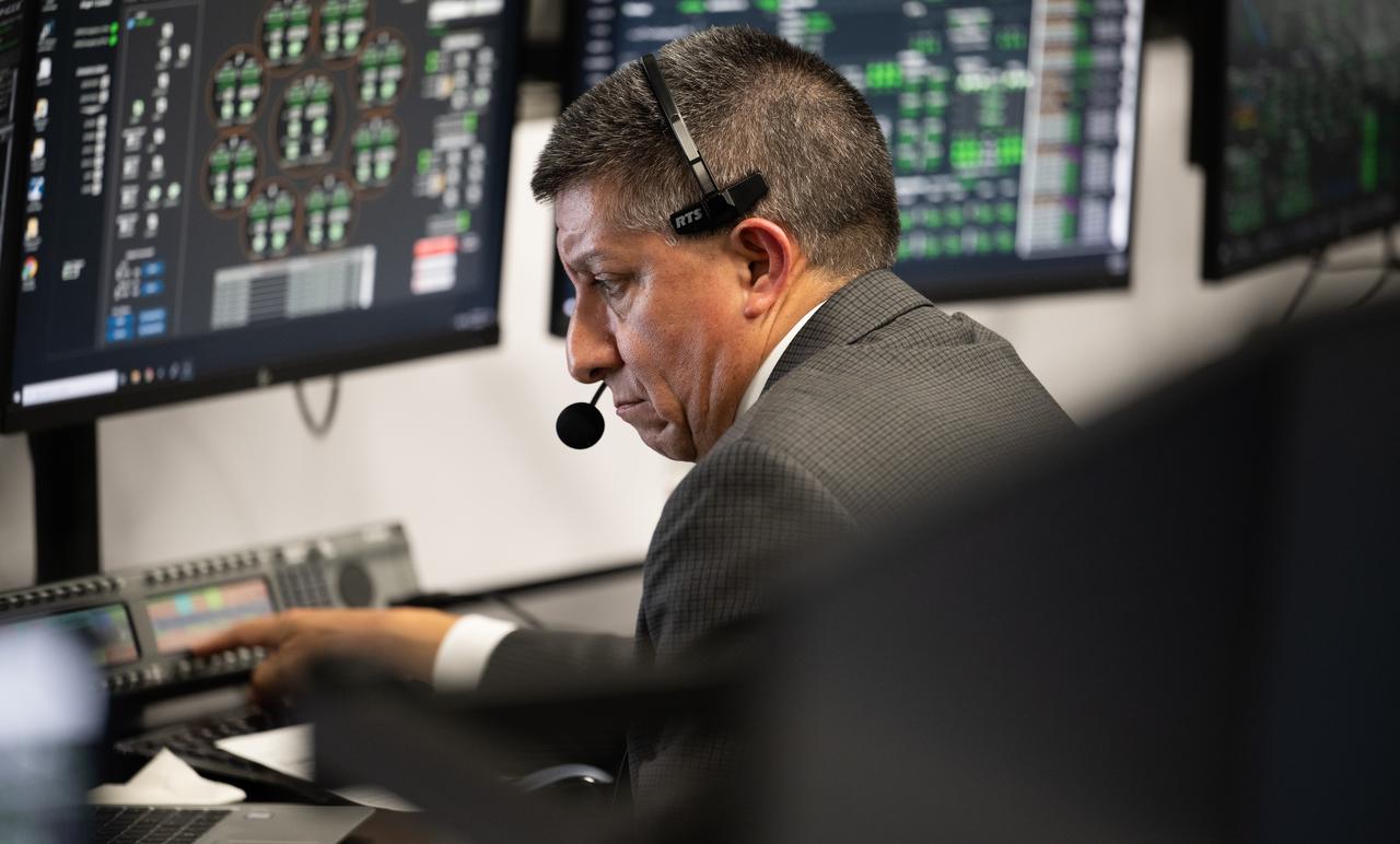 Richard Jones, manager of the Mission Management and Integration Office for NASA's Commercial Crew Program, monitors the countdown of the launch of a SpaceX Falcon 9 rocket carrying the company's Dragon spacecraft on NASA’s SpaceX Crew-6 mission with NASA astronauts Stephen Bowen and Warren "Woody" Hoburg, UAE (United Arab Emirates) astronaut Sultan Alneyadi, and Roscosmos cosmonaut Andrey Fedyaev onboard, Wednesday, March 1, 2023, in firing room four of the Rocco A. Petrone Launch Control Center at NASA’s Kennedy Space Center in Florida. NASA’s SpaceX Crew-6 mission is the first crew rotation mission of the SpaceX Dragon spacecraft and Falcon 9 rocket to the International Space Station as part of the agency’s Commercial Crew Program. Bowen, Hoburg, Alneyadi, and Fedyaev launched at 12:34 a.m. EST on March 2, from Launch Complex 39A at the Kennedy Space Center. Photo Credit: (NASA/Joel Kowsky)
