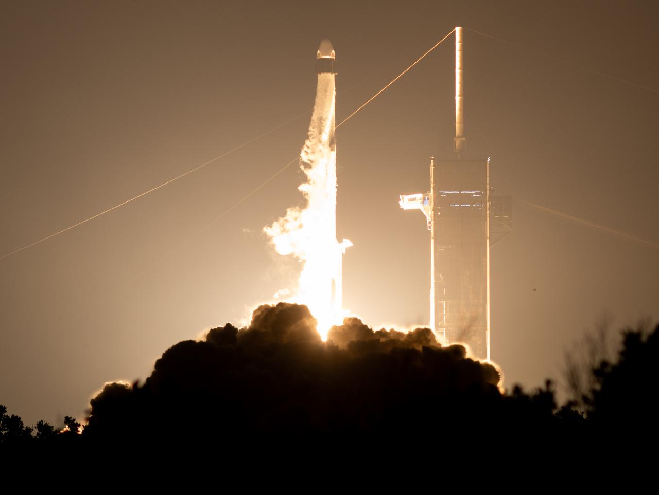 A SpaceX Falcon 9 rocket carrying the company's Dragon spacecraft is launched on NASA’s SpaceX Crew-6 mission to the International Space Station with NASA astronauts Stephen Bowen and Warren "Woody" Hoburg, UAE (United Arab Emirates) astronaut Sultan Alneyadi, and Roscosmos cosmonaut Andrey Fedyaev onboard, Thursday, March 2, 2023, at NASA’s Kennedy Space Center in Florida. NASA’s SpaceX Crew-6 mission is the sixth crew rotation mission of the SpaceX Dragon spacecraft and Falcon 9 rocket to the International Space Station as part of the agency’s Commercial Crew Program. Bowen, Hoburg, Alneyadi, and Fedyaev launched at 12:34 a.m. EST from Launch Complex 39A at the Kennedy Space Center to begin a six month mission aboard the orbital outpost. Photo Credit: (NASA/Joel Kowsky)