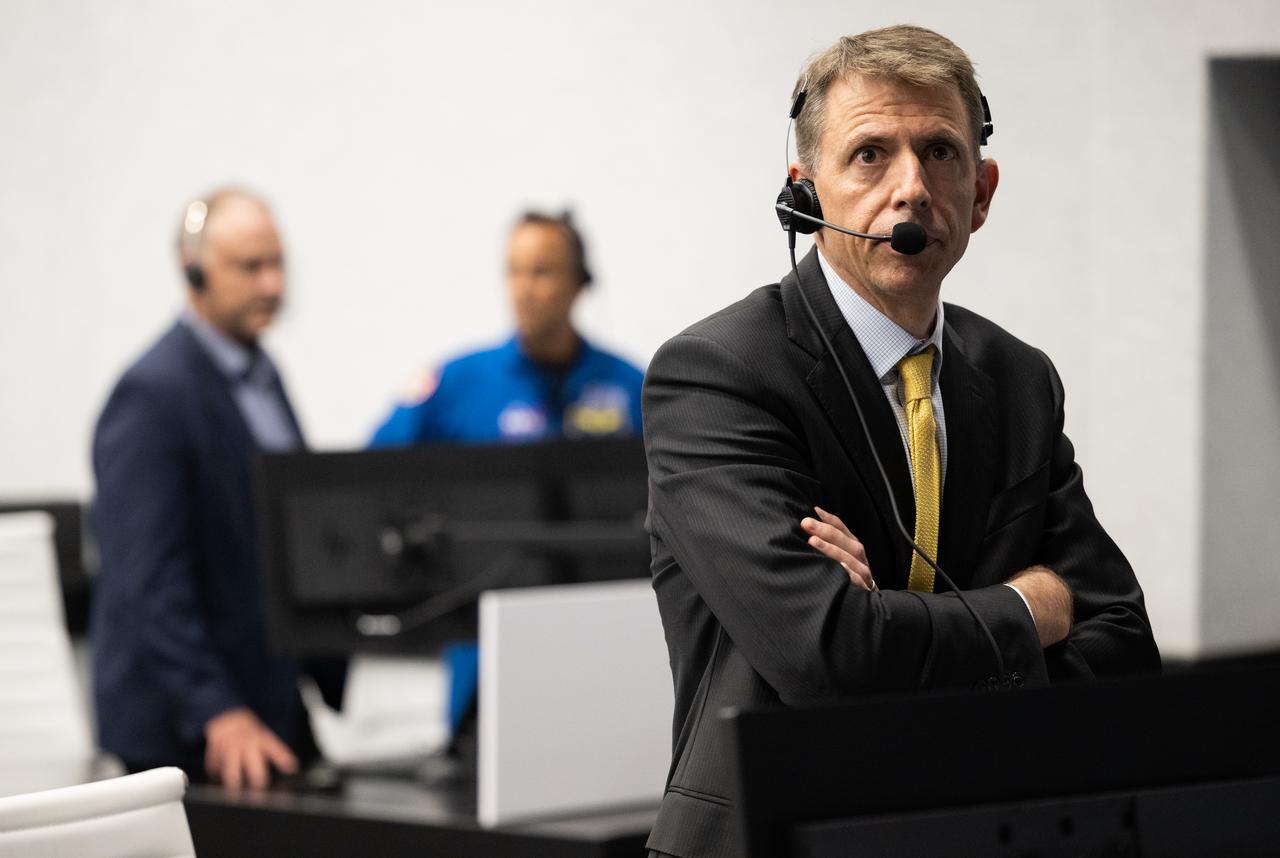 Zeb Scoville, NASA's deputy chief flight director, monitors the countdown of the launch of a SpaceX Falcon 9 rocket carrying the company's Dragon spacecraft on NASA’s SpaceX Crew-6 mission with NASA astronauts Stephen Bowen and Warren "Woody" Hoburg, UAE (United Arab Emirates) astronaut Sultan Alneyadi, and Roscosmos cosmonaut Andrey Fedyaev onboard, Thursday, March 2, 2023, in firing room four of the Rocco A. Petrone Launch Control Center at NASA’s Kennedy Space Center in Florida. NASA’s SpaceX Crew-6 mission is the first crew rotation mission of the SpaceX Dragon spacecraft and Falcon 9 rocket to the International Space Station as part of the agency’s Commercial Crew Program. Bowen, Hoburg, Alneyadi, and Fedyaev launched at 12:34 a.m. EST on March 2, from Launch Complex 39A at the Kennedy Space Center. Photo Credit: (NASA/Joel Kowsky)