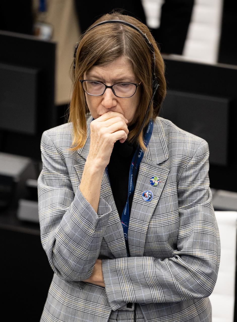 Kathy Lueders, associate administrator for NASA's Space Operations Mission Directorate, monitors the launch of a SpaceX Falcon 9 rocket carrying the company's Dragon spacecraft on the Crew-6 mission with NASA astronauts Stephen Bowen and Warren "Woody" Hoburg, UAE (United Arab Emirates) astronaut Sultan Alneyadi, and Roscosmos cosmonaut Andrey Fedyaev onboard, Thursday, March 2, 2023, in firing room four of the Rocco A. Petrone Launch Control Center at NASA’s Kennedy Space Center in Florida. NASA’s SpaceX Crew-6 mission is the sixth crew rotation mission of the SpaceX Dragon spacecraft and Falcon 9 rocket to the International Space Station as part of the agency’s Commercial Crew Program. Bowen, Hoburg, Alneyadi, and Fedyaev launched at 12:34 a.m. EST, from Launch Complex 39A at the Kennedy Space Center. Photo Credit: (NASA/Joel Kowsky)