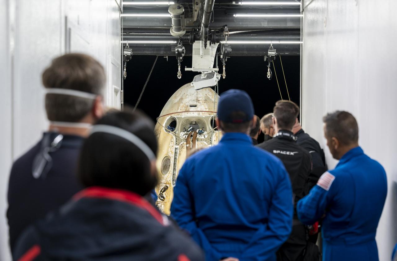 Support teams onboard the SpaceX recovery ship Shannon work around the SpaceX Dragon Endurance spacecraft shortly after it landed with with NASA astronauts Nicole Mann and Josh Cassada, Japan Aerospace Exploration Agency (JAXA) astronaut Koichi Wakata, and Roscosmos cosmonaut Anna Kikina onboard in the Gulf of Mexico off the coast of Tampa, Florida, Saturday, March 11, 2023. Mann, Cassada, Wakata, and Kikina are returning after 157 days in space as part of Expedition 68 aboard the International Space Station. Photo Credit: (NASA/Keegan Barber).