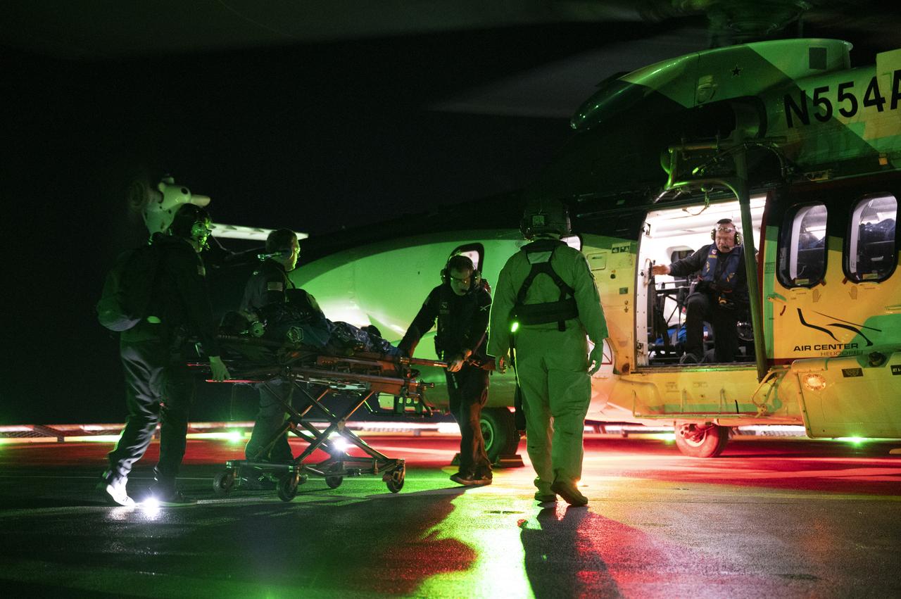 Roscosmos cosmonaut Anna Kikina is helped onto a helicopter onboard the SpaceX recovery ship Shannon shortly after she, along with NASA astronauts Josh Cassada, Nicole Mann, and Japan Aerospace Exploration Agency (JAXA) astronaut Koichi Wakata, landed while onboard SpaceX Dragon Endeavor spacecraft in the Gulf of Mexico off the coast of Tampa, Florida, Saturday, March 11, 2023. Mann, Cassada, Wakata, and Kikina are returning after 157 days in space as part of Expedition 68 aboard the International Space Station. Photo Credit: (NASA/Keegan Barber).