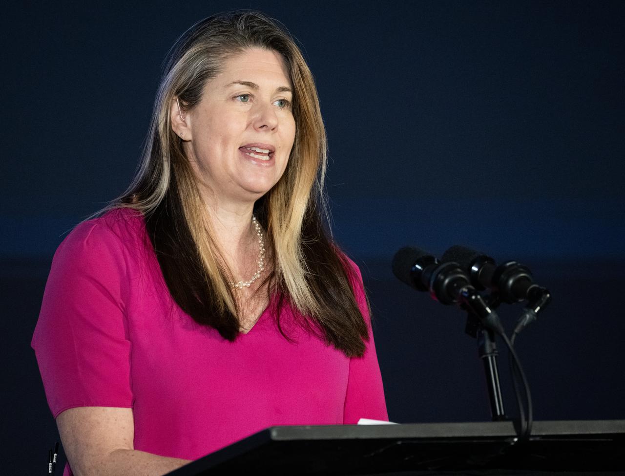 NASA Public Affairs Officer Karen Fox moderates a briefing on NASA’s TEMPO (Tropospheric Emissions: Monitoring of Pollution) instrument, Tuesday, March 14, 2023 at the Smithsonian’s National Air and Space Museum in Washington. NASA’s TEMPO instrument, the first Earth Venture Instrument mission, will measure air pollution across North America from Mexico City to the Canadian oil sands and from the Atlantic to the Pacific hourly and at a high spatial resolution. A partnership between NASA and the Center for Astrophysics | Harvard & Smithsonian, TEMPO will launch on a commercial satellite to geostationary orbit as early as April.  Photo Credit: (NASA/Joel Kowsky)