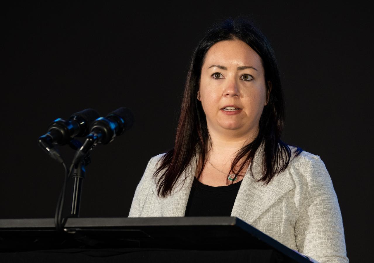 Laura Judd, associate program manager for the Applied Sciences Health and Air Quality Applications in the Applied Sciences Program of NASA’s Earth Science Division, speaks during a briefing on NASA’s TEMPO (Tropospheric Emissions: Monitoring of Pollution) instrument, Tuesday, March 14, 2023 at the Smithsonian’s National Air and Space Museum in Washington. NASA’s TEMPO instrument, the first Earth Venture Instrument mission, will measure air pollution across North America from Mexico City to the Canadian oil sands and from the Atlantic to the Pacific hourly and at a high spatial resolution. A partnership between NASA and the Center for Astrophysics | Harvard & Smithsonian, TEMPO will launch on a commercial satellite to geostationary orbit as early as April.  Photo Credit: (NASA/Joel Kowsky)