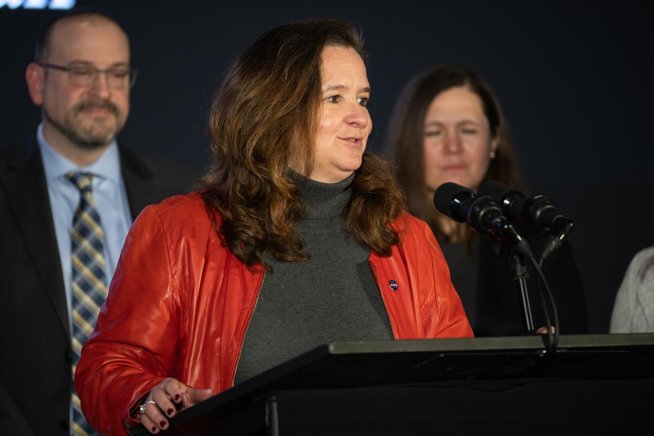 Karen St. Germain, director of the Earth Science Division of NASA’s Science Mission Directorate, answers a question during a briefing on NASA’s TEMPO (Tropospheric Emissions: Monitoring of Pollution) instrument, Tuesday, March 14, 2023 at the Smithsonian’s National Air and Space Museum in Washington. NASA’s TEMPO instrument, the first Earth Venture Instrument mission, will measure air pollution across North America from Mexico City to the Canadian oil sands and from the Atlantic to the Pacific hourly and at a high spatial resolution. A partnership between NASA and the Center for Astrophysics | Harvard & Smithsonian, TEMPO will launch on a commercial satellite to geostationary orbit as early as April.  Photo Credit: (NASA/Joel Kowsky)
