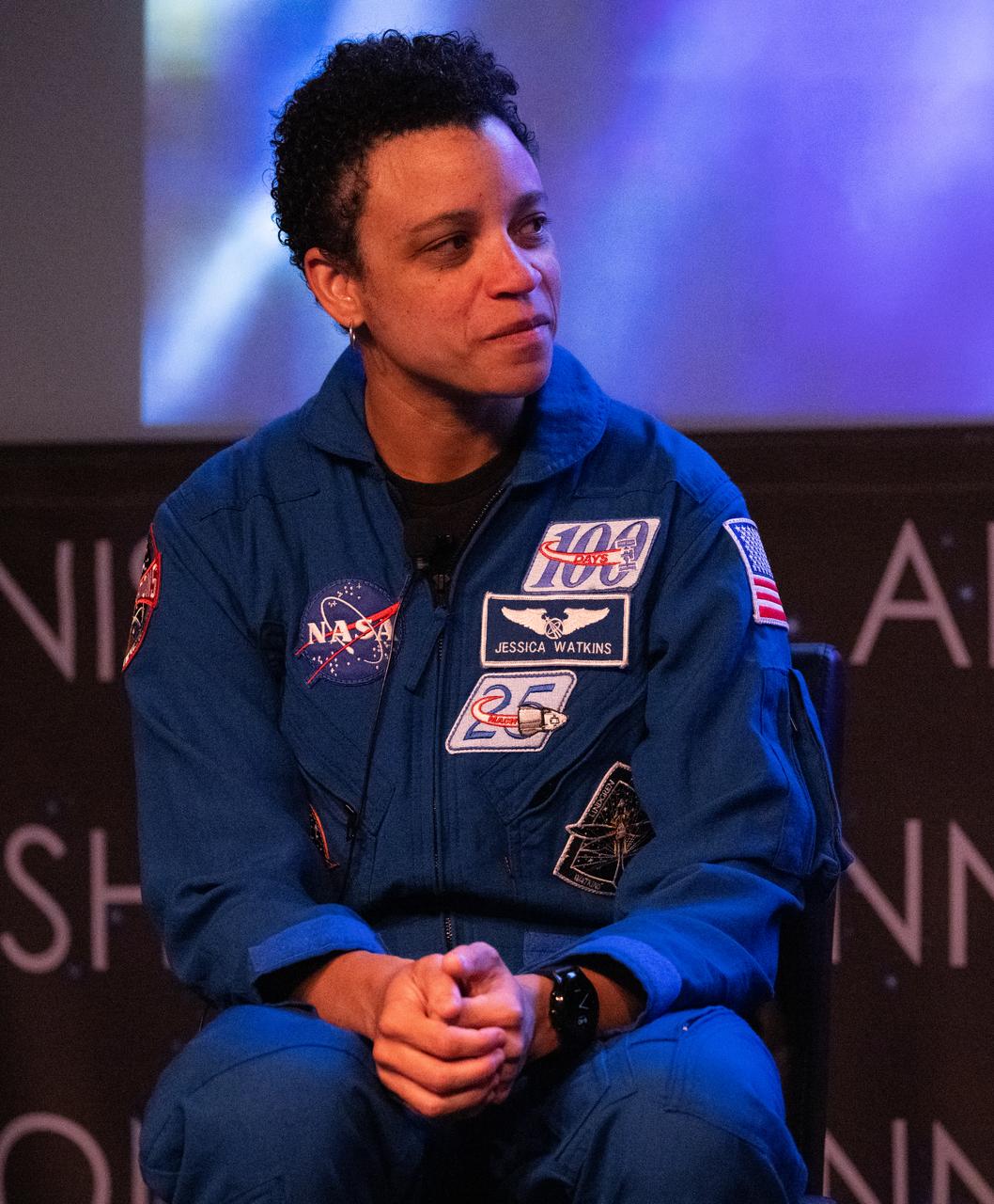 NASA astronaut Jessica Watkins is seen during an employee engagement event, Tuesday, March 28, 2023, at the Mary W. Jackson NASA Headquarters building in Washington. Watkins, and fellow crewmates NASA astronauts Robert Hines and Kjell Lindgren spent 170 days in space as part of Expeditions 67 and 68 aboard the International Space Station.  Photo Credit: (NASA/Joel Kowsky)