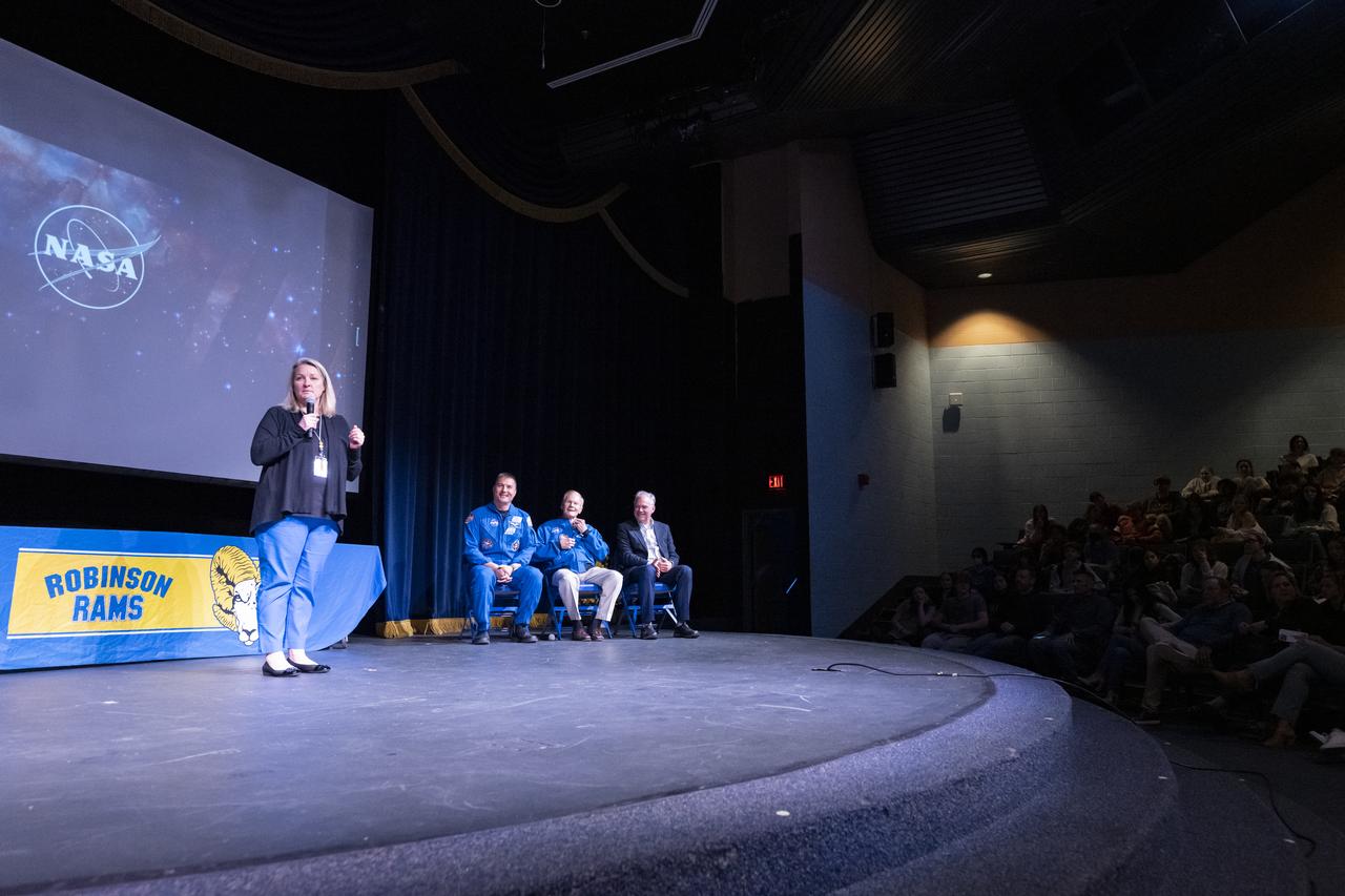 Principal Tracey Phillips delivers remarks during a STEM event with NASA Astronaut Kjell Lindgren, NASA Administrator Bill Nelson, and Senator Tim Kaine (D-Va.) at James W. Robinson Secondary School, Friday, March 31, 2023, in Fairfax, Virginia. Lindgren spent 170 days in space as part of Expeditions 67 and 68 aboard the International Space Station. Photo Credit: (NASA/Keegan Barber)