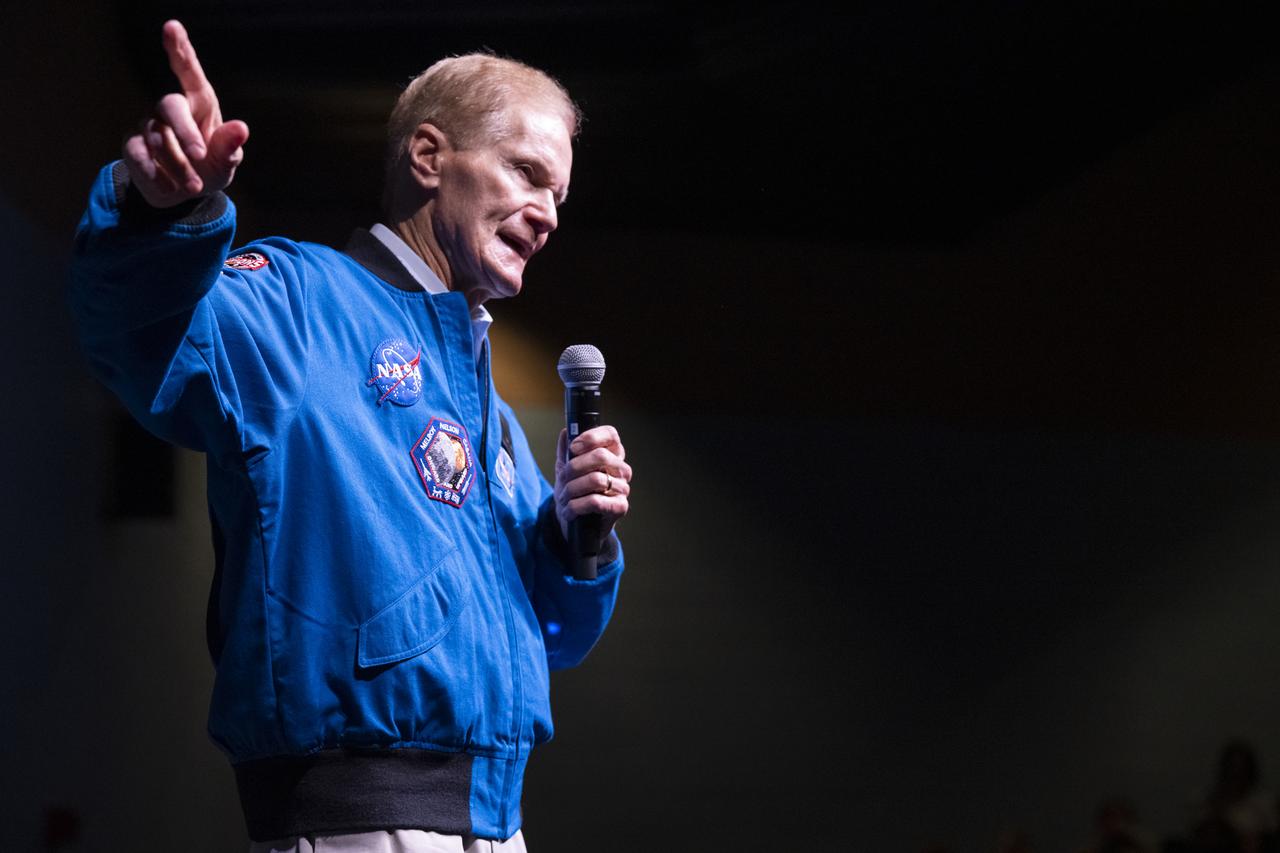 NASA Administrator Bill Nelson delivers remarks during a STEM event with NASA Astronaut Kjell Lindgren and Senator Tim Kaine (D-Va.) at James W. Robinson Secondary School, Friday, March 31, 2023, in Fairfax, Virginia. Lindgren spent 170 days in space as part of Expeditions 67 and 68 aboard the International Space Station. Photo Credit: (NASA/Keegan Barber)