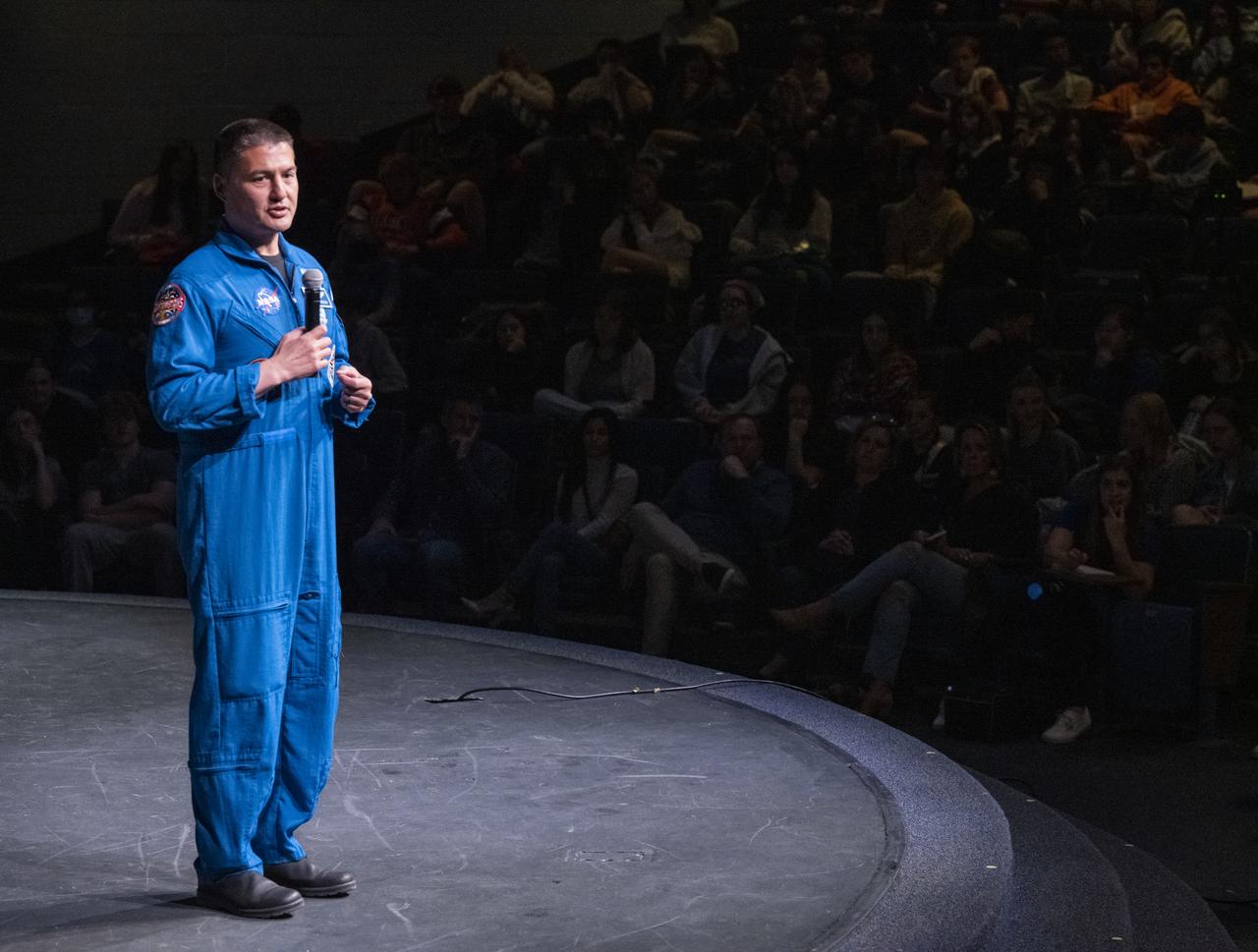 NASA Astronaut Kjell Lindgren delivers remarks during a STEM event with NASA Administrator Bill Nelson and Senator Tim Kaine (D-Va.) at James W. Robinson Secondary School, Friday, March 31, 2023, in Fairfax, Virginia. Lindgren spent 170 days in space as part of Expeditions 67 and 68 aboard the International Space Station. Photo Credit: (NASA/Keegan Barber)