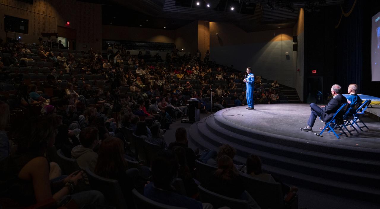 NASA Astronaut Kjell Lindgren delivers remarks during a STEM event with NASA Administrator Bill Nelson and Senator Tim Kaine (D-Va.) at James W. Robinson Secondary School, Friday, March 31, 2023, in Fairfax, Virginia. Lindgren spent 170 days in space as part of Expeditions 67 and 68 aboard the International Space Station. Photo Credit: (NASA/Keegan Barber)