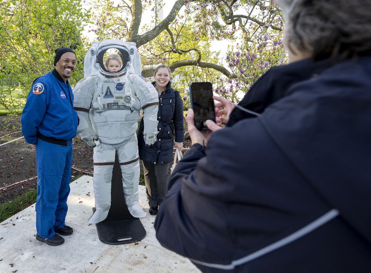 NASA astronaut Alvin Drew poses for a photo with guests during the White House Easter Egg Roll, Monday, April 10, 2023, on the South Lawn of the White House in Washington. Photo Credit: (NASA/Keegan Barber)