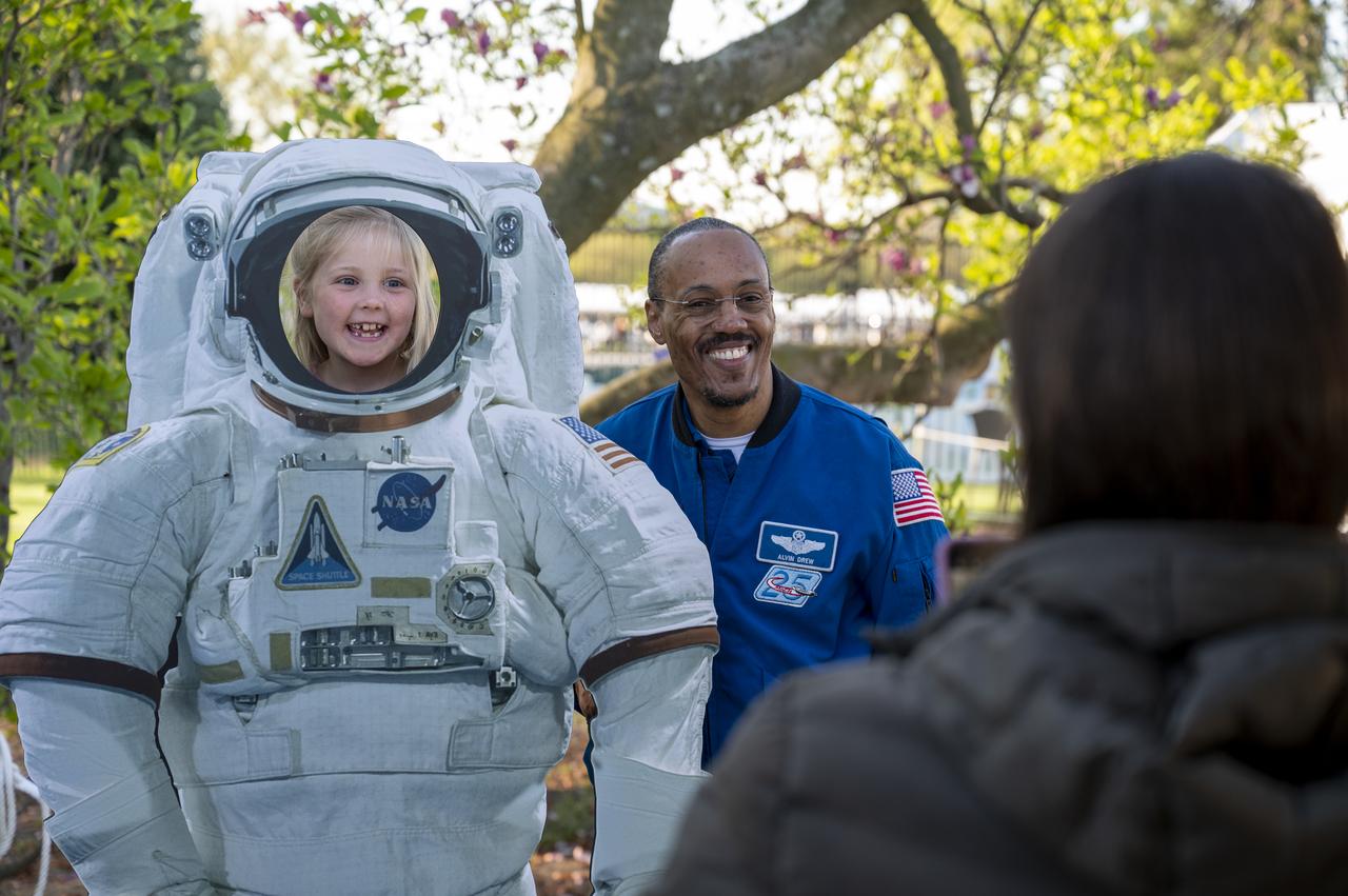 NASA astronaut Alvin Drew poses for a photo with guests during the White House Easter Egg Roll, Monday, April 10, 2023, on the South Lawn of the White House in Washington. Photo Credit: (NASA/Keegan Barber)