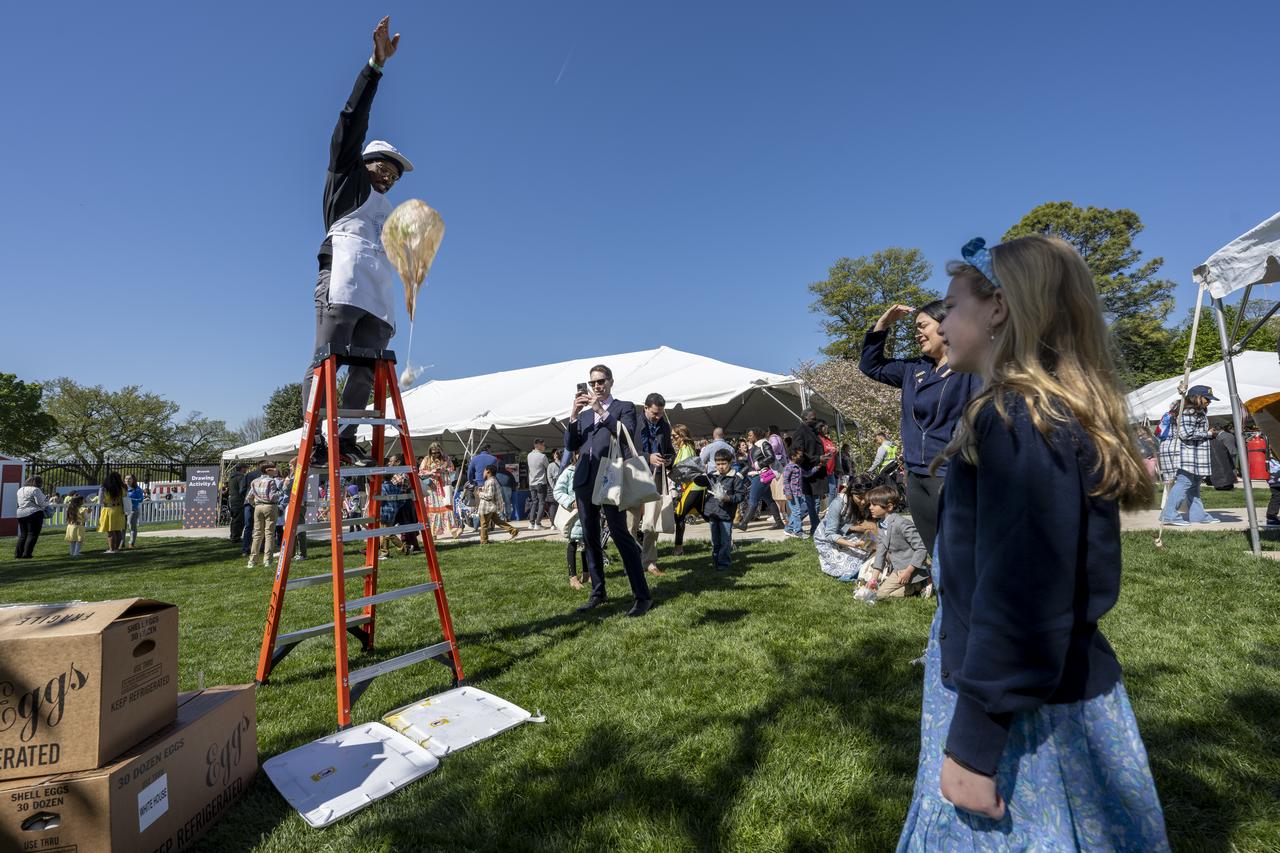 Guests participate in STEM activities during the White House Easter Egg Roll, Monday, April 10, 2023, on the South Lawn of the White House in Washington. Photo Credit: (NASA/Keegan Barber)