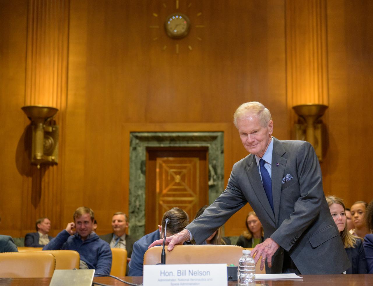 NASA Administrator Bill Nelson prepares to testify before the Senate Appropriations’ Commerce, Justice, Science, and Related Agencies subcommittee during a budget hearing, Tuesday, April 18, 2023, at the Dirksen Senate Office Building in Washington. Photo Credit: (NASA/Bill Ingalls)