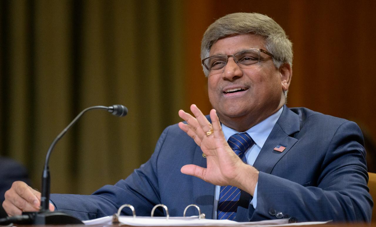 National Science Foundation Director Sethuraman Panchanathan testifies before the Senate Appropriations’ Commerce, Justice, Science, and Related Agencies subcommittee during a budget hearing, Tuesday, April 18, 2023, at the Dirksen Senate Office Building in Washington. Photo Credit: (NASA/Bill Ingalls)