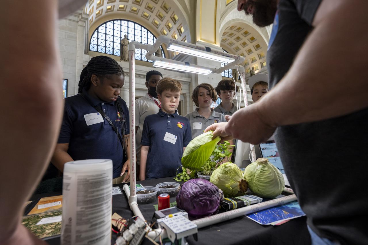 Visitors explore NASA’s hands-on exhibits during an Earth Day event, Thursday, April 20, 2023, at Union Station in Washington.  Photo Credit: (NASA/Keegan Barber)
